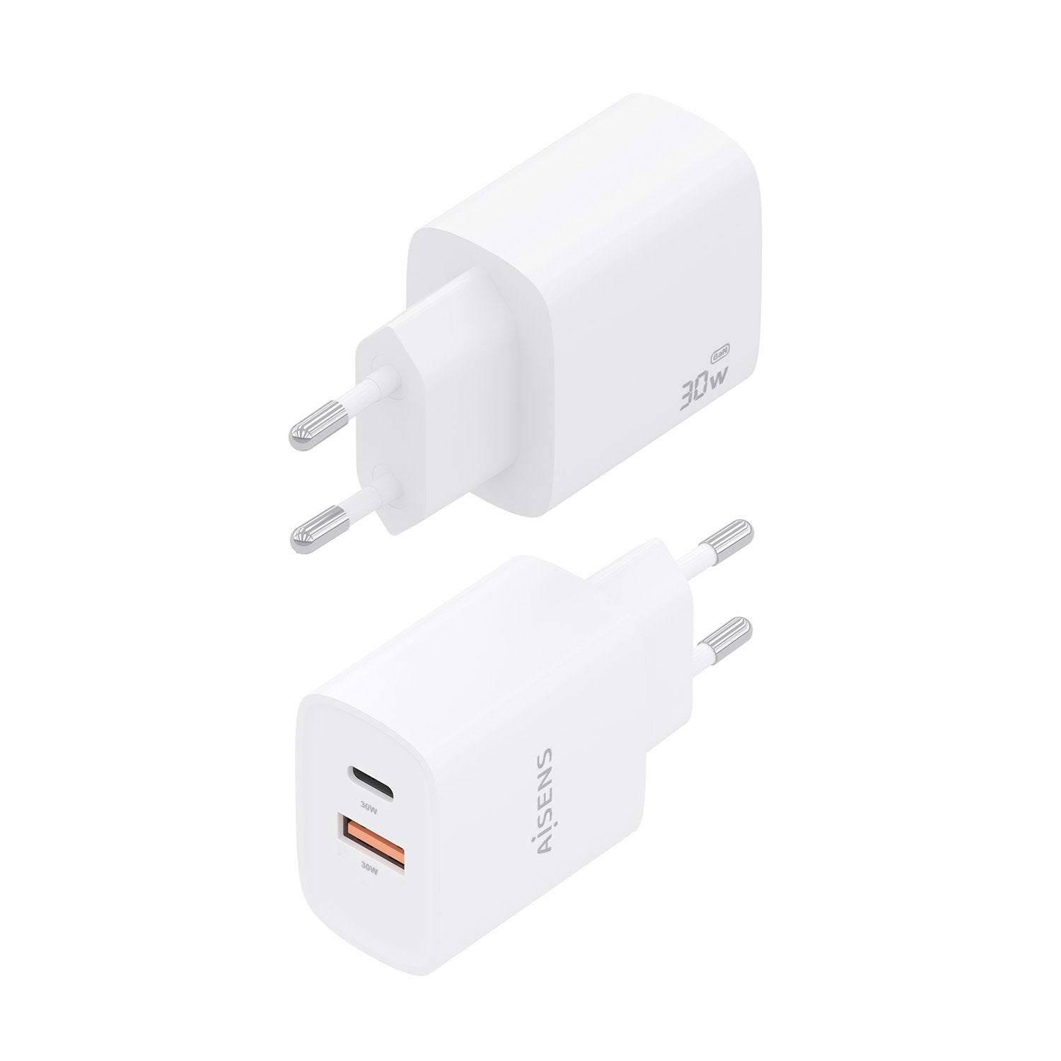 Aisens Cargador Gan 30w, 1xusb-C Pd3.0 Qc4.0, 1xusb-A Qc3.0, Blanco