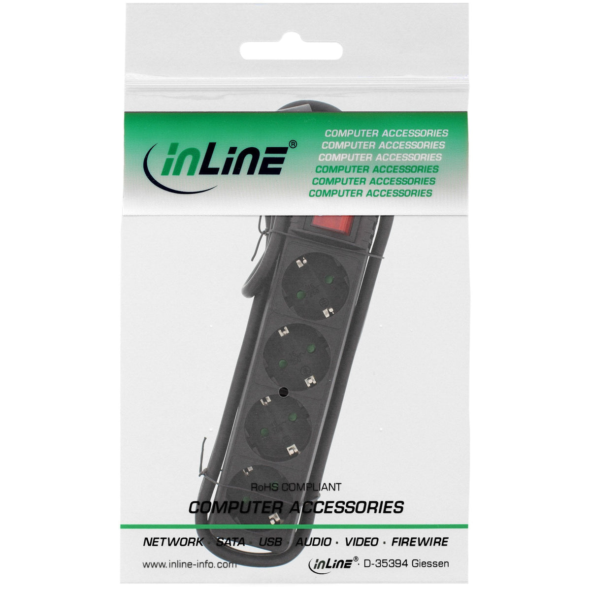 Regleta Inline Tipo F 4 Puertos Con Interruptor + Seguro Para Niños Negro 5m