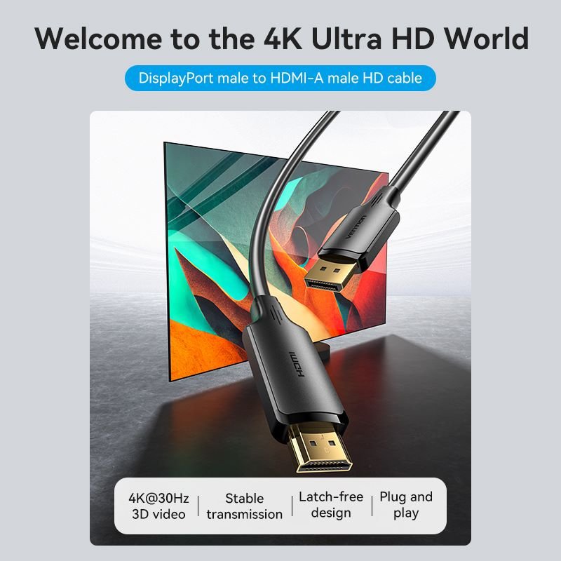 EAN 6922794775756 - Vention HFOBJ adaptador de cable de vídeo 5 m HDMI tipo A (Estándar) DisplayPort Negro imagen 2