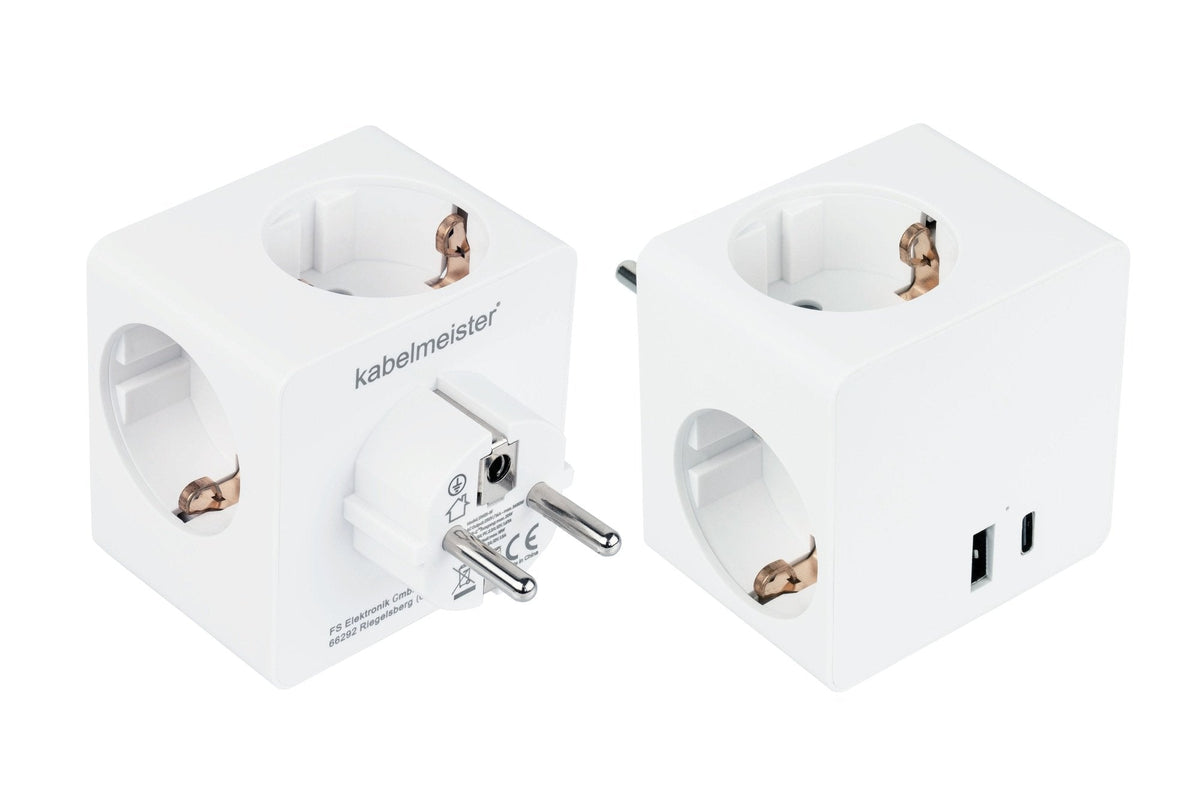 Enchufe Cubo Good Connections Kabelmeister  De 3 Vías, 2x Usb, Regleta Blanca, 1x Usb-C Pd 3.0 20w, 1x Usb-A 18w Sw01-W