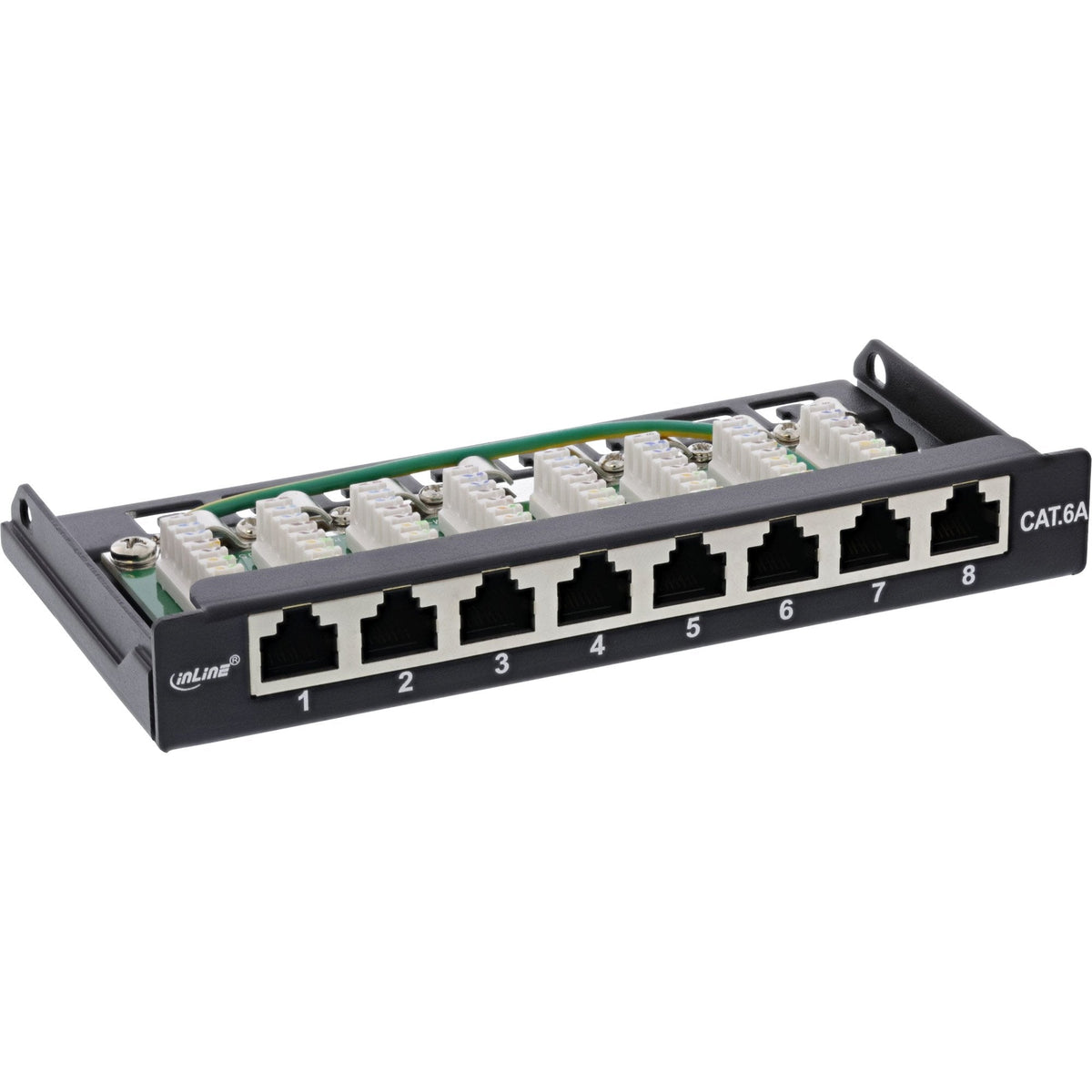 Patch Panel Inline Cat.6a 0.5u 8 Puertos, Montaje En Mesa/Pared, Negro Ral9005