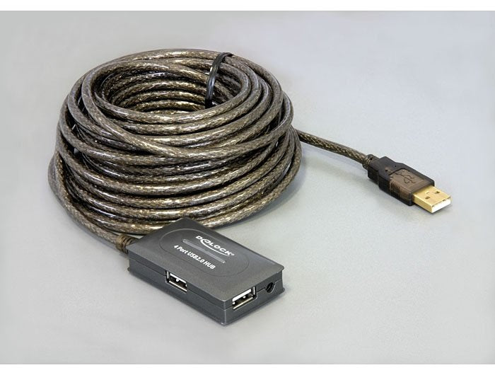 Delock Cable De Extensión Usb 2.0 10 M Activo Con Hub 4 Puertos