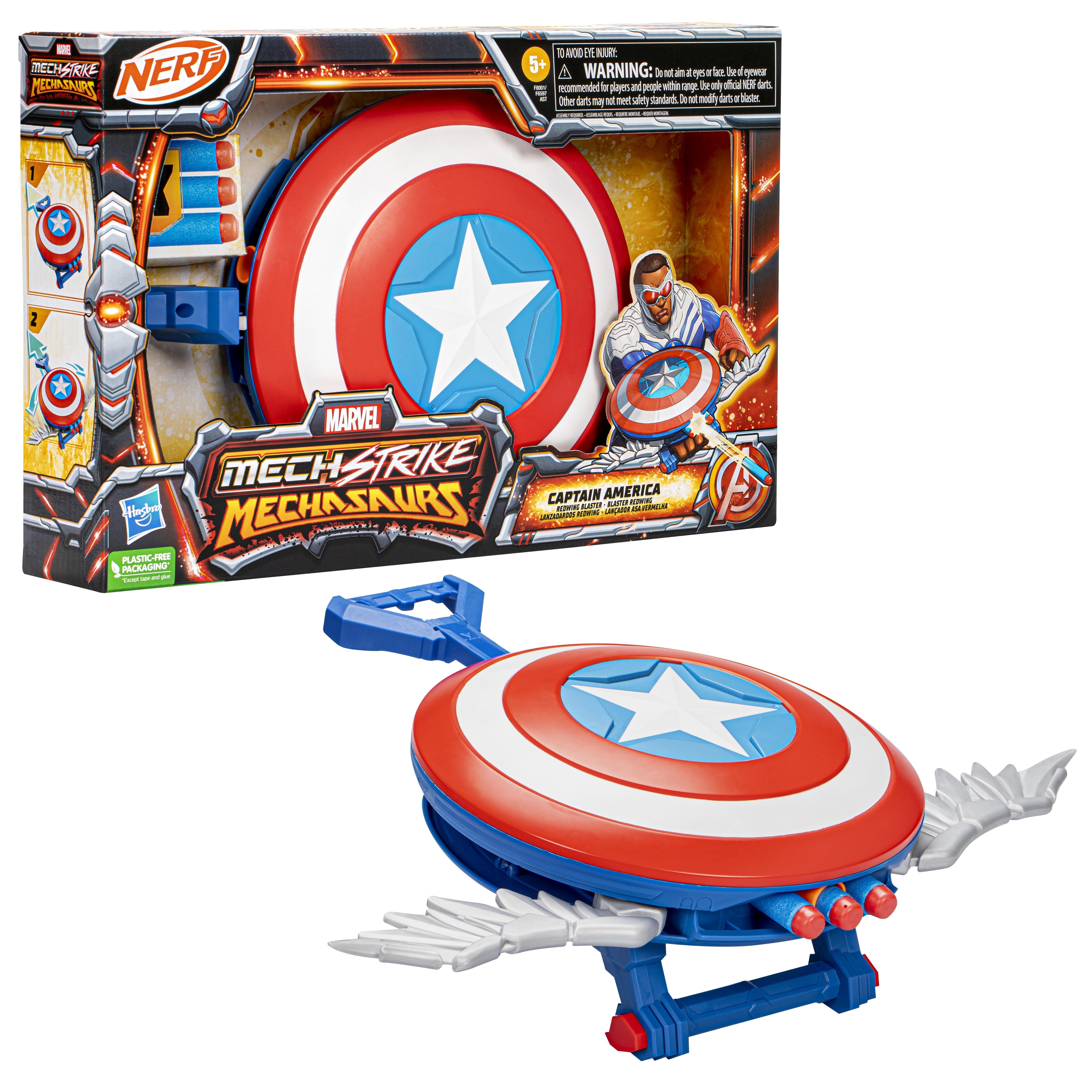 Lanzador Hasbro Nerf Marvel Mech Strike Mechasaurs Capitán América Con Redwing