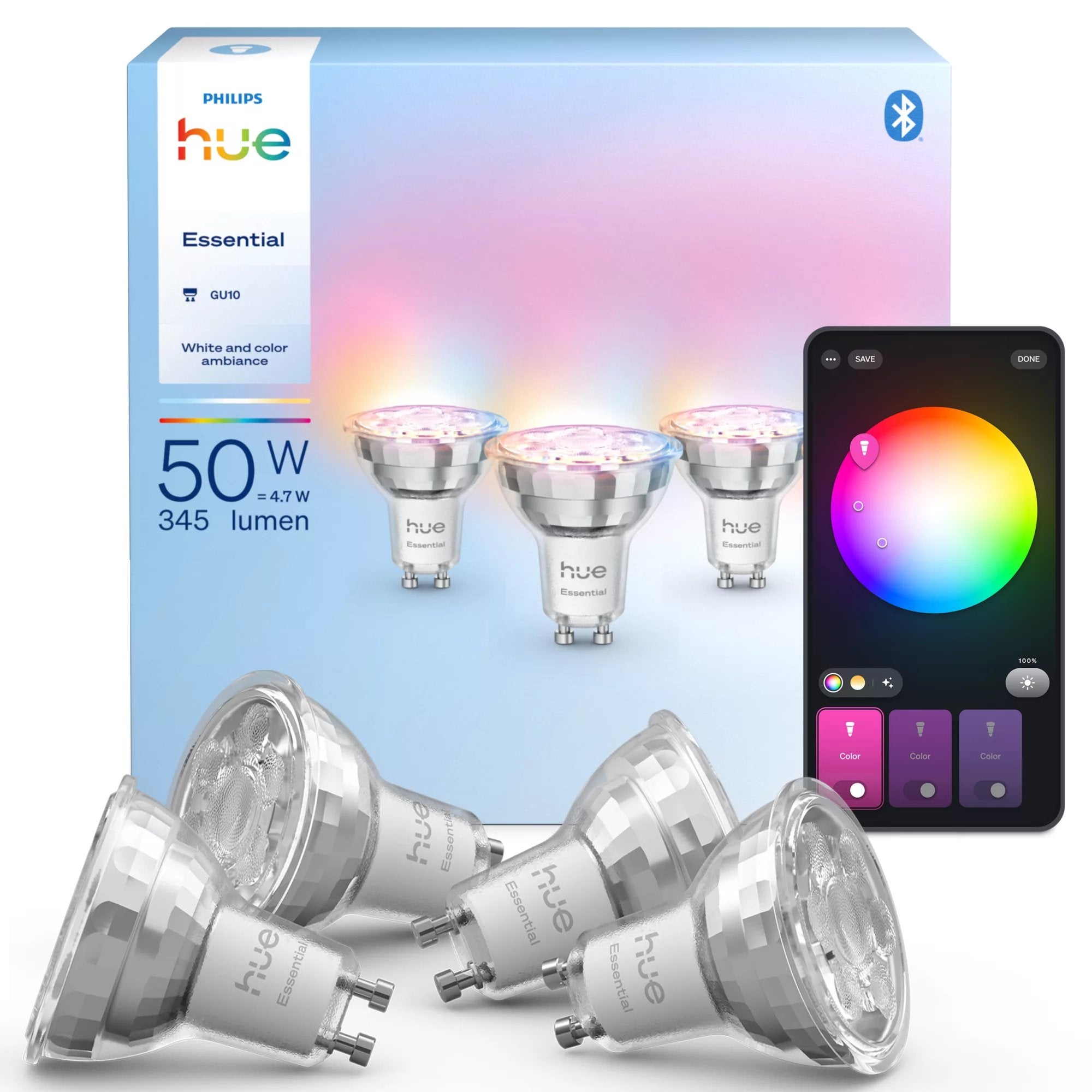 Philips Hue Essential Blanco & Color Smart Led Gu10 Pack De 4