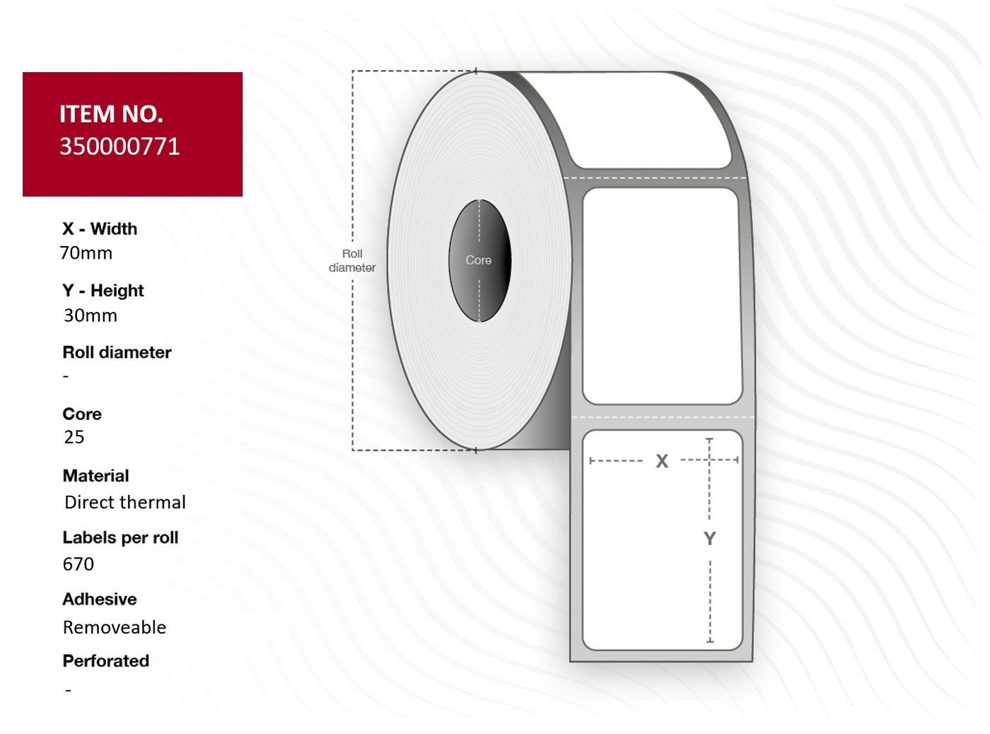 Label 70x30 - Core 25. White.  Top-Coated. Dt. Removable.