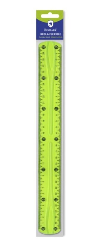 Bismark Regla Flexible 30cm - Fabricada En Pvc - Ideal Para Colegio - Colores Amarillo Y Verde Aleatorios
