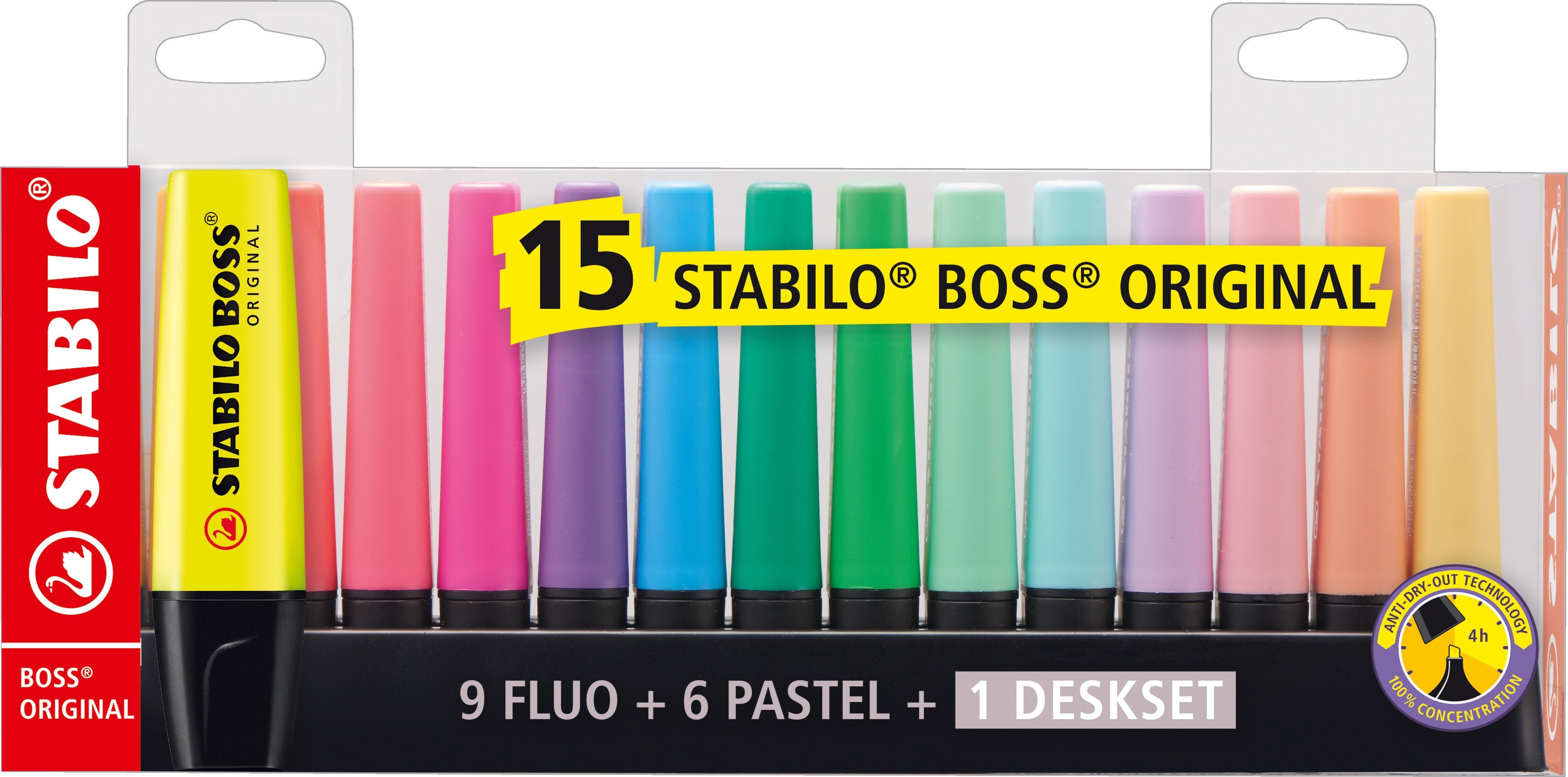 Stabilo Boss Original 15 Rotuladores Colores 9 Fluorescentes 6 Pastel Set De Escritorio