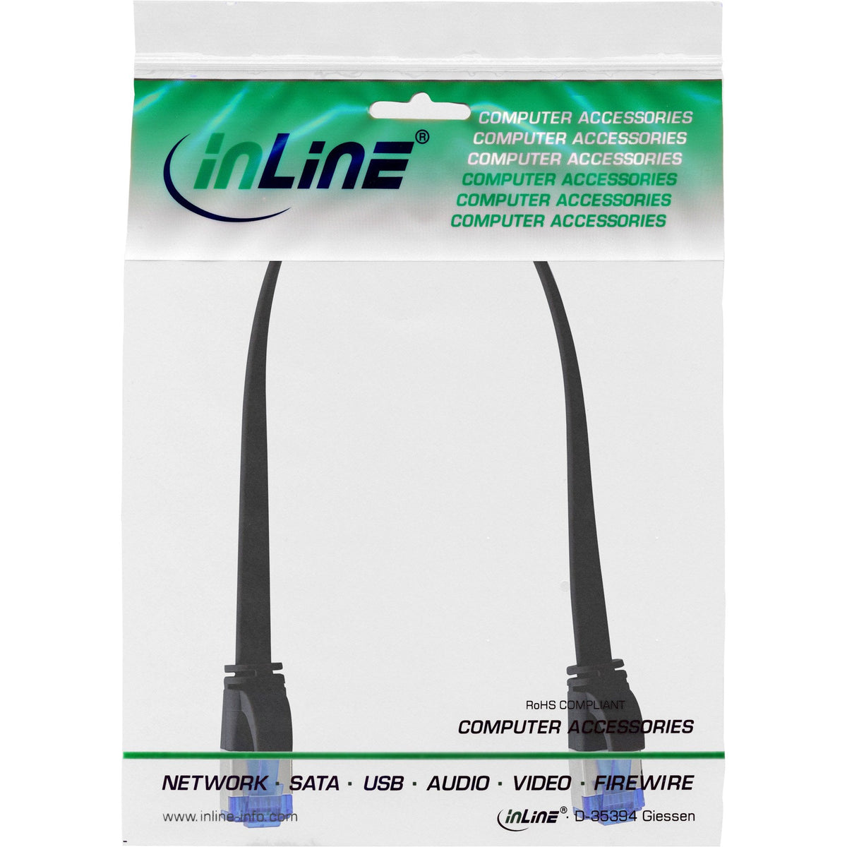 Cable De Red Plano Inline, U/Ftp, Cat.6a, Tpe Libre De Halógenos, Negro, 0,25m