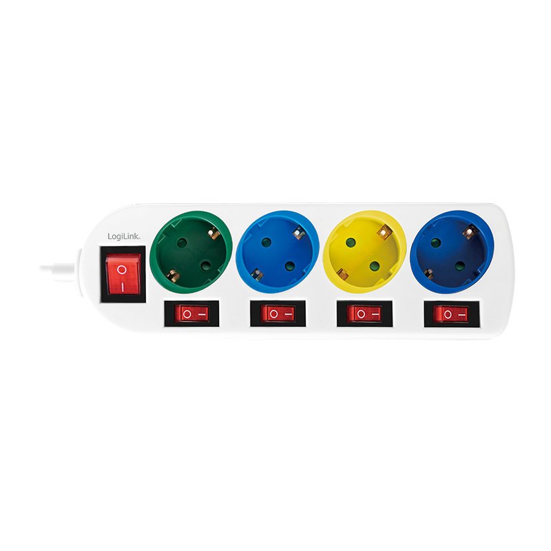 Logilink Regleta De Enchufes De 4 Tomas 4xcee 7/3, W. 5 Interruptores, Coloridos