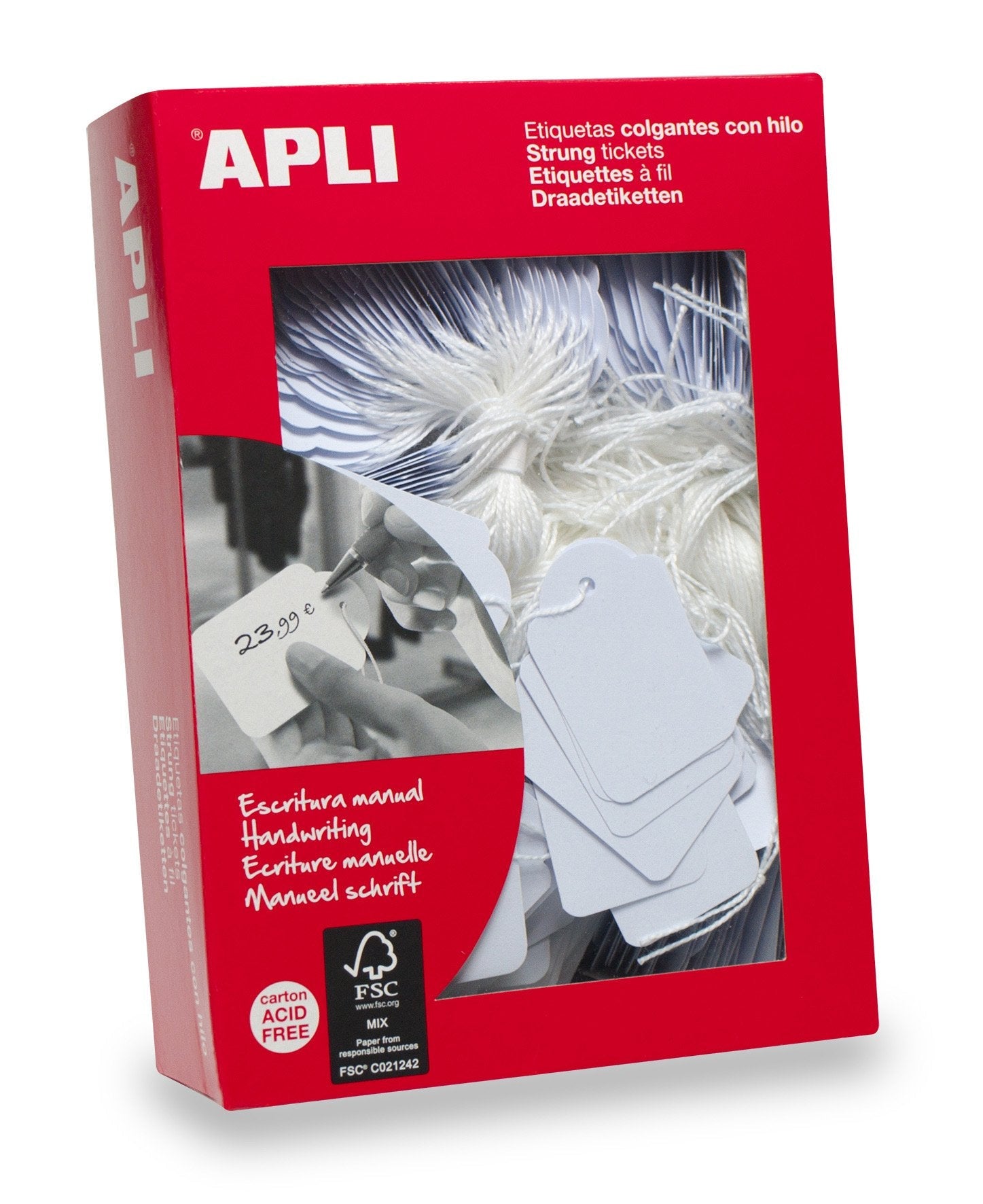 Apli Caja 500 Etiquetas Colgantes Con Hilo 28x43mm Blanco