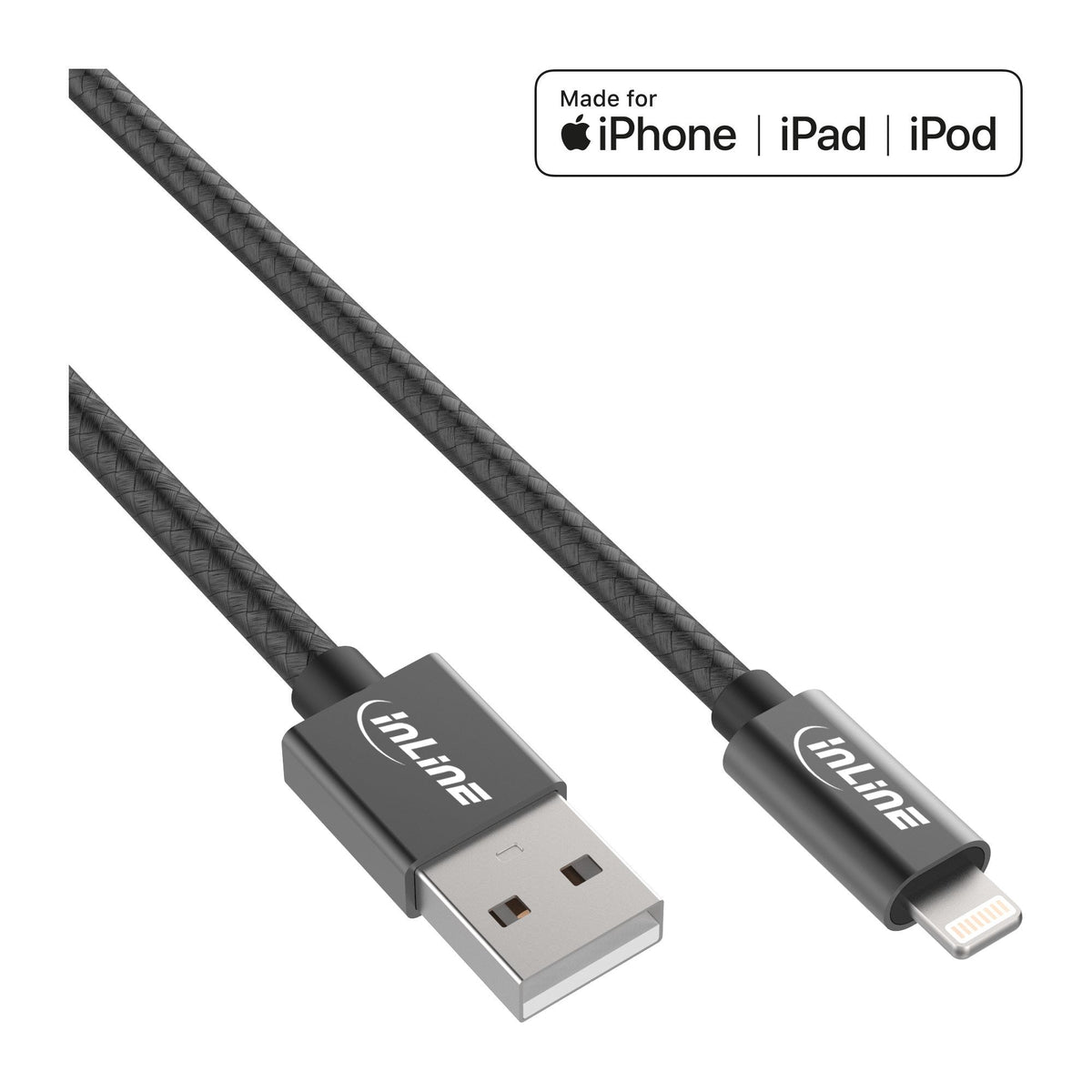 Cable Usb Inline Lightning Para Ipad Iphone Ipod Negro 2m Certificado Mfi