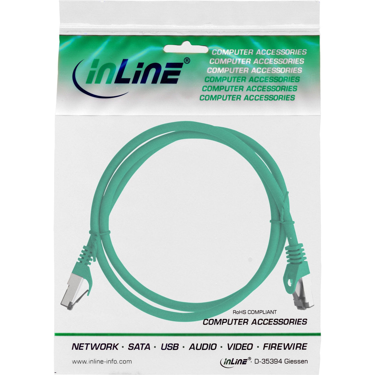Cable De Red Inline S/Ftp Pimf Cat.8.1 Libre De Halógenos 2000mhz Verde 1m