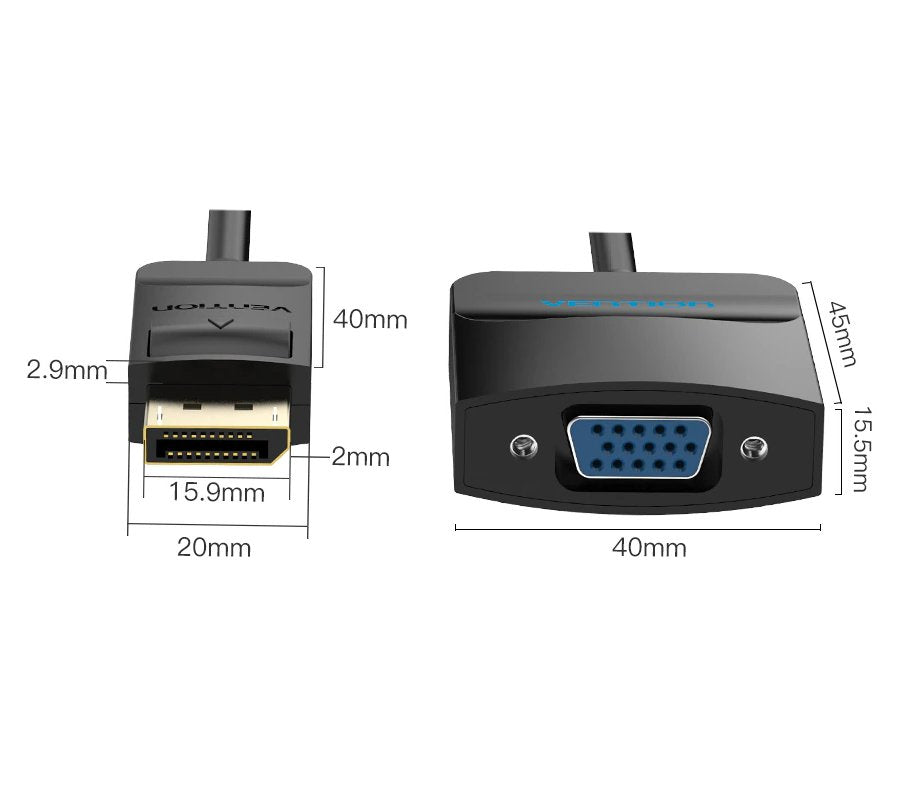 Cable Conversor Vention Hbfbb Displayport Macho Vga Hembra 15cm Negro