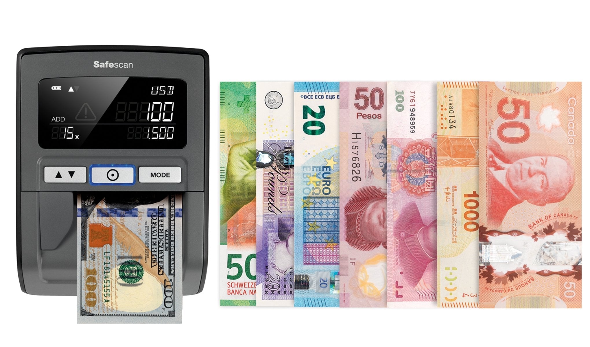Safescan 185-S, Detector De Billetes Falsos Automático, Detección 7 Puntos Para 8 Divisas, Bce Testado, Puerto Usb + Sd Para Actualizaciones, Negro