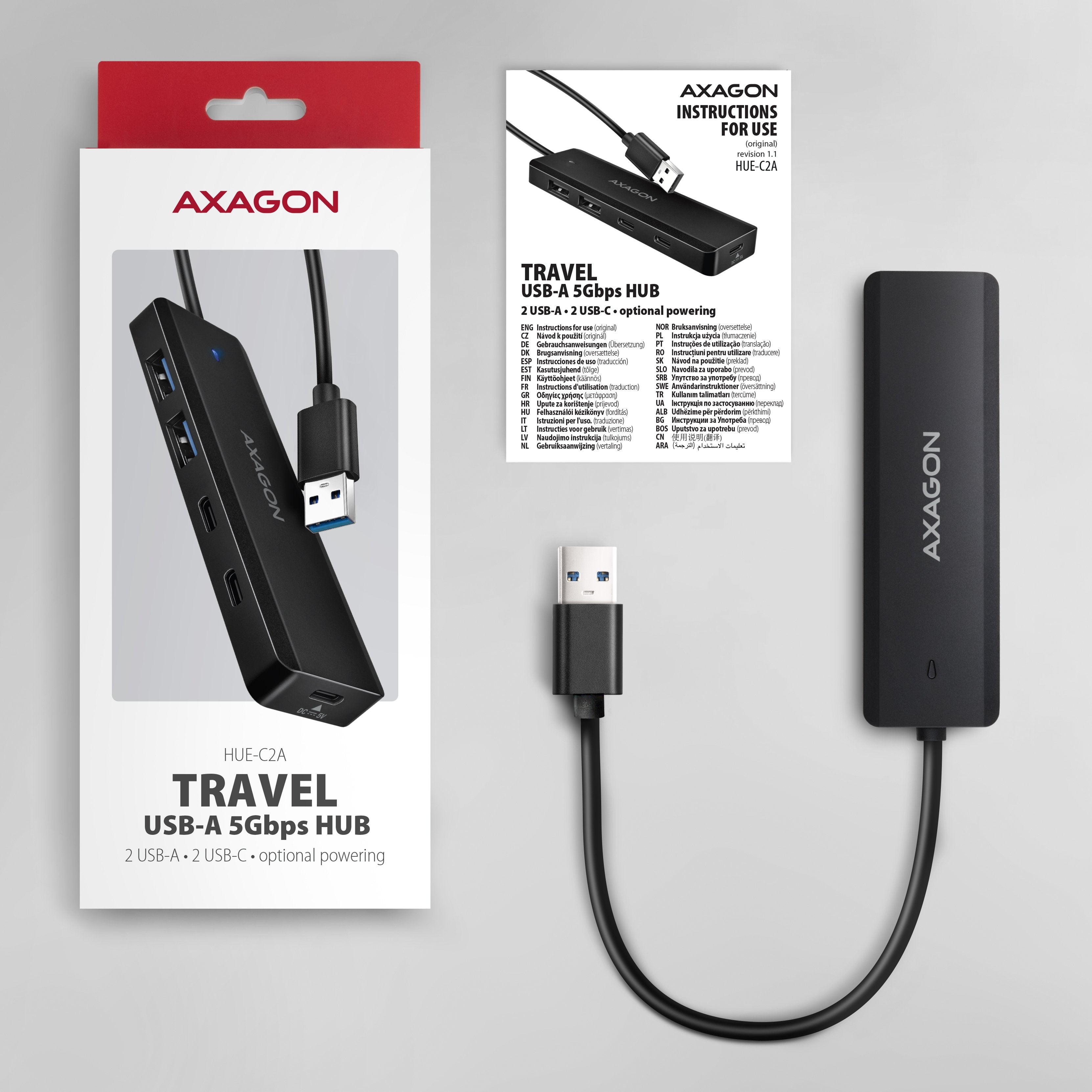 Hub 4-Portowy 5gbps 2x Usb-A 2x Usb-C, Usb-C Power In 19 Cm Kabel Hue-C2a