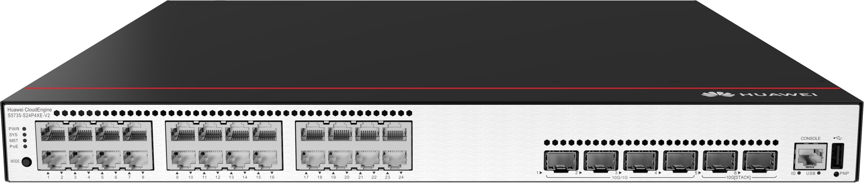 Huawei S5735-S24p4xe-V2 Gigabit Ethernet (10/100/1000) Energía Sobre Ethernet (Poe) 1u Negro, Metálico