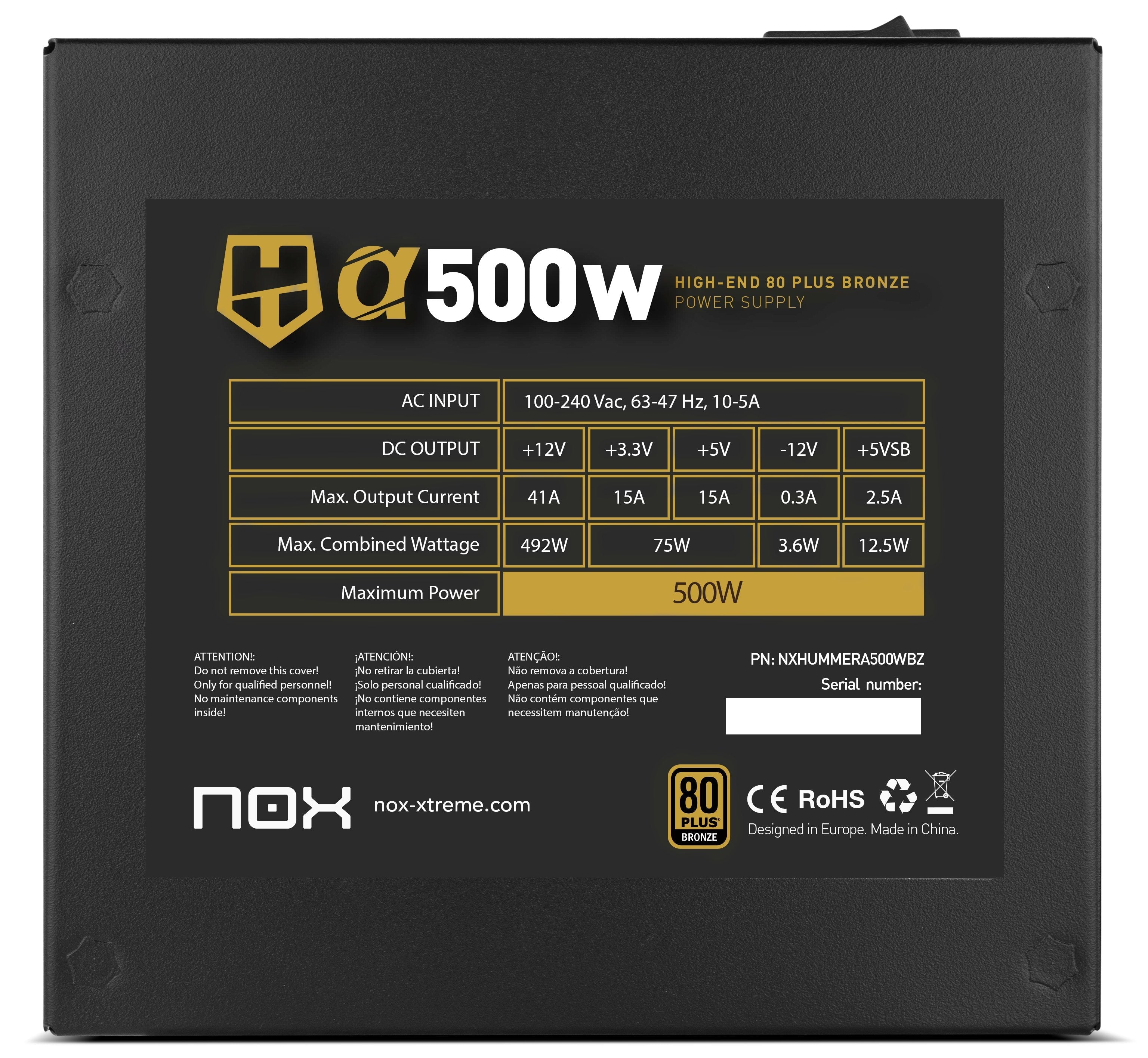 Fuente De Alimentacion Nox Hummer Alpha 500w 80+ Bronze
