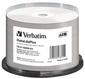 Verbatim 43745 Cd-R Verbatim 50pcs, 700mb, 52x, Spindle Blanco Wide Printable Surface