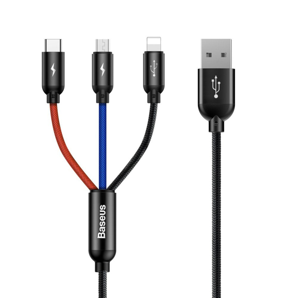 Baseus Cable Three Primary Colors Light/Type-C/Micro Nylon Braid 3.5a 1.2m Black (Camlt-Bsy01)