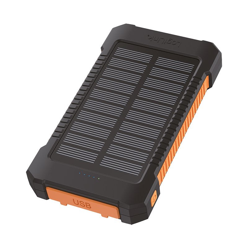 Bateria Externa Power Bank  6000  Solar 2 Puertos Usb-A De Control De Calidad Y 1 Puerto Usb-C Negro Naranja