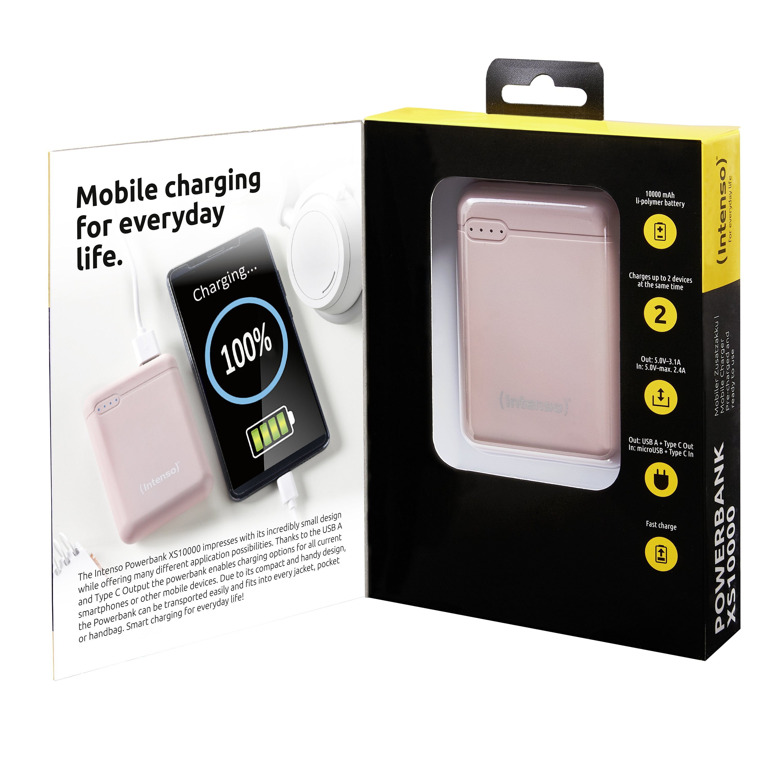 Intenso Powerbank Xs10000 Rosa 10000 Mah Incluye Cable Usb-A A Tipo C