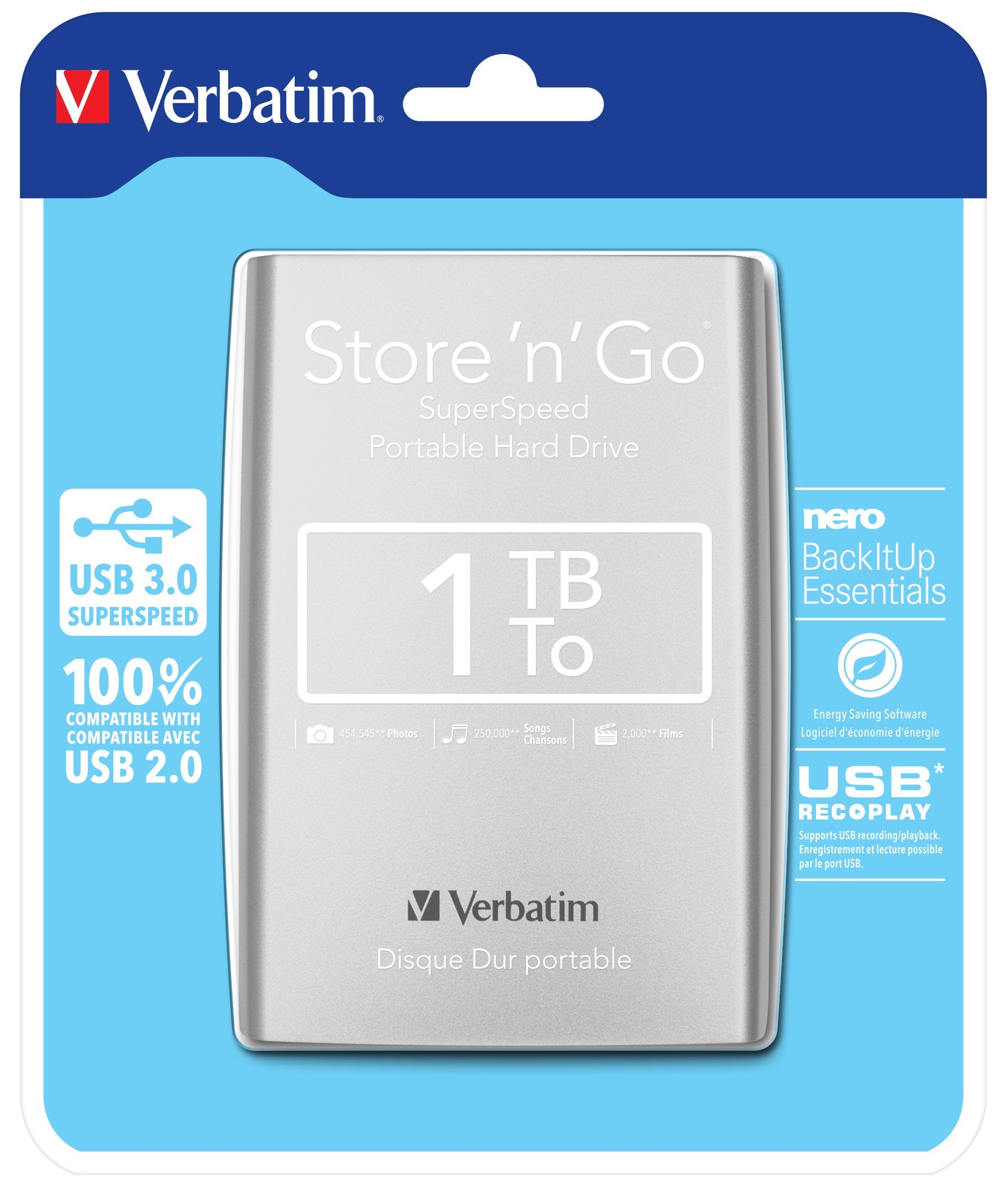 Disco Externo Hdd Verbatim Store 'N' Go 1tb Hdd 2.5" Usb 3.0 Silver