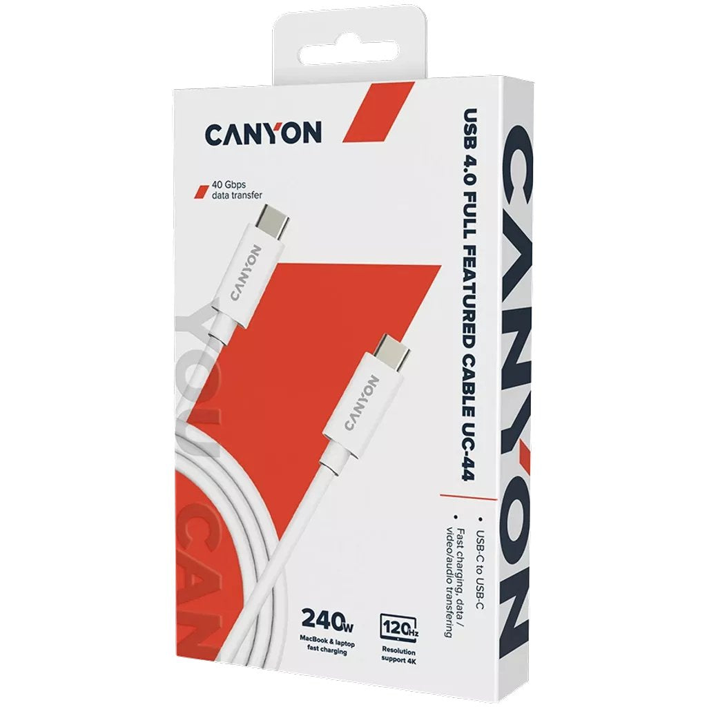 Cable  Canyon Uc-44 Usb-C A Usb-C 240w 40gbps 4k 1m Blanco