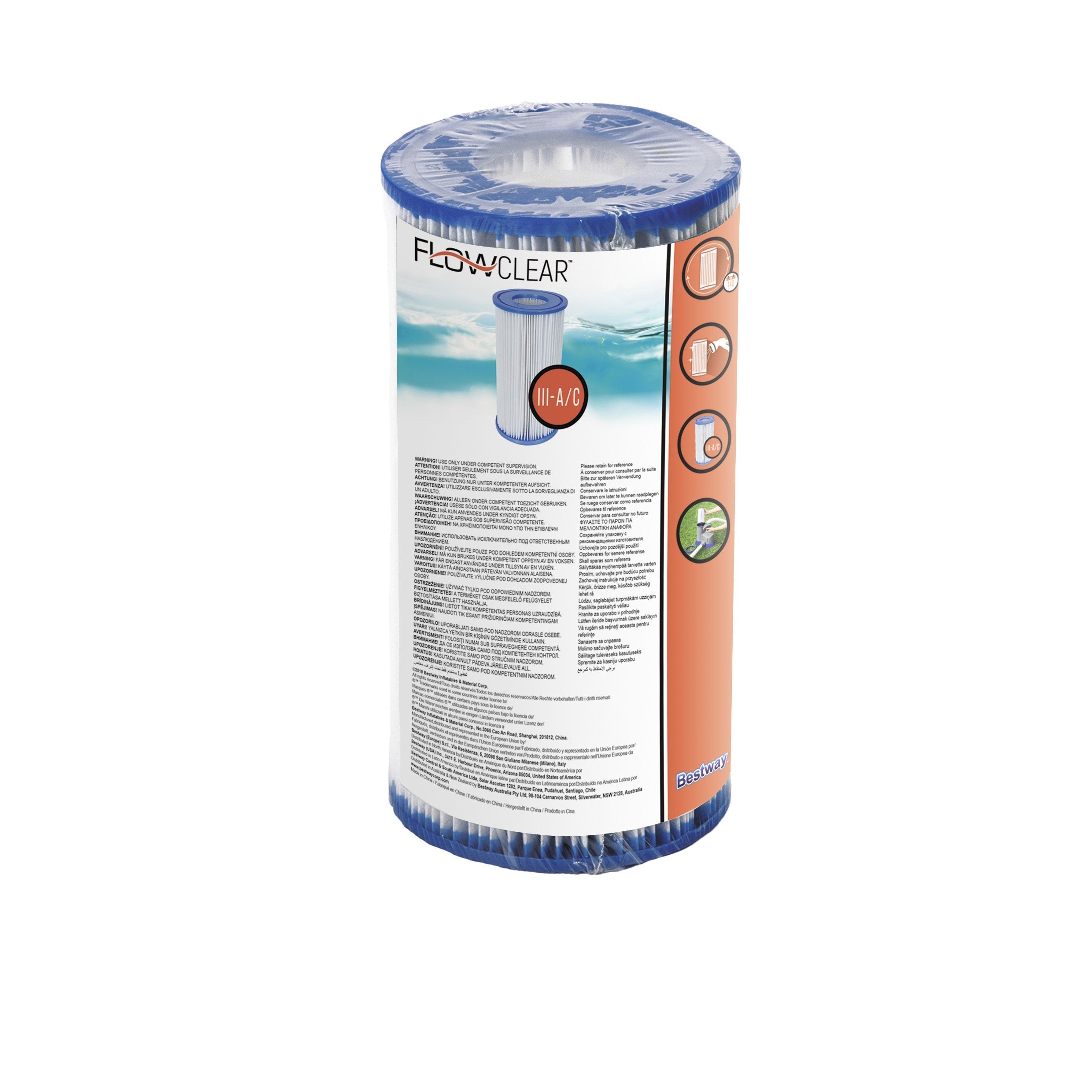 Bestway 58093 -  Filtro De Agua Tipo I Para Depuradora De Cartucho 1.249 Litros - Hora Blanco 8 X 8 X 18 Cm