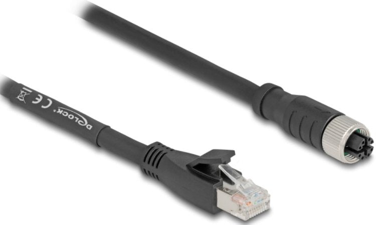 Delock M12 Cable X-Kodiert 8 Pin Buchse Zu Rj45 Stecker Cat.5e S Ftp Flexibel 1 M Schwarz
