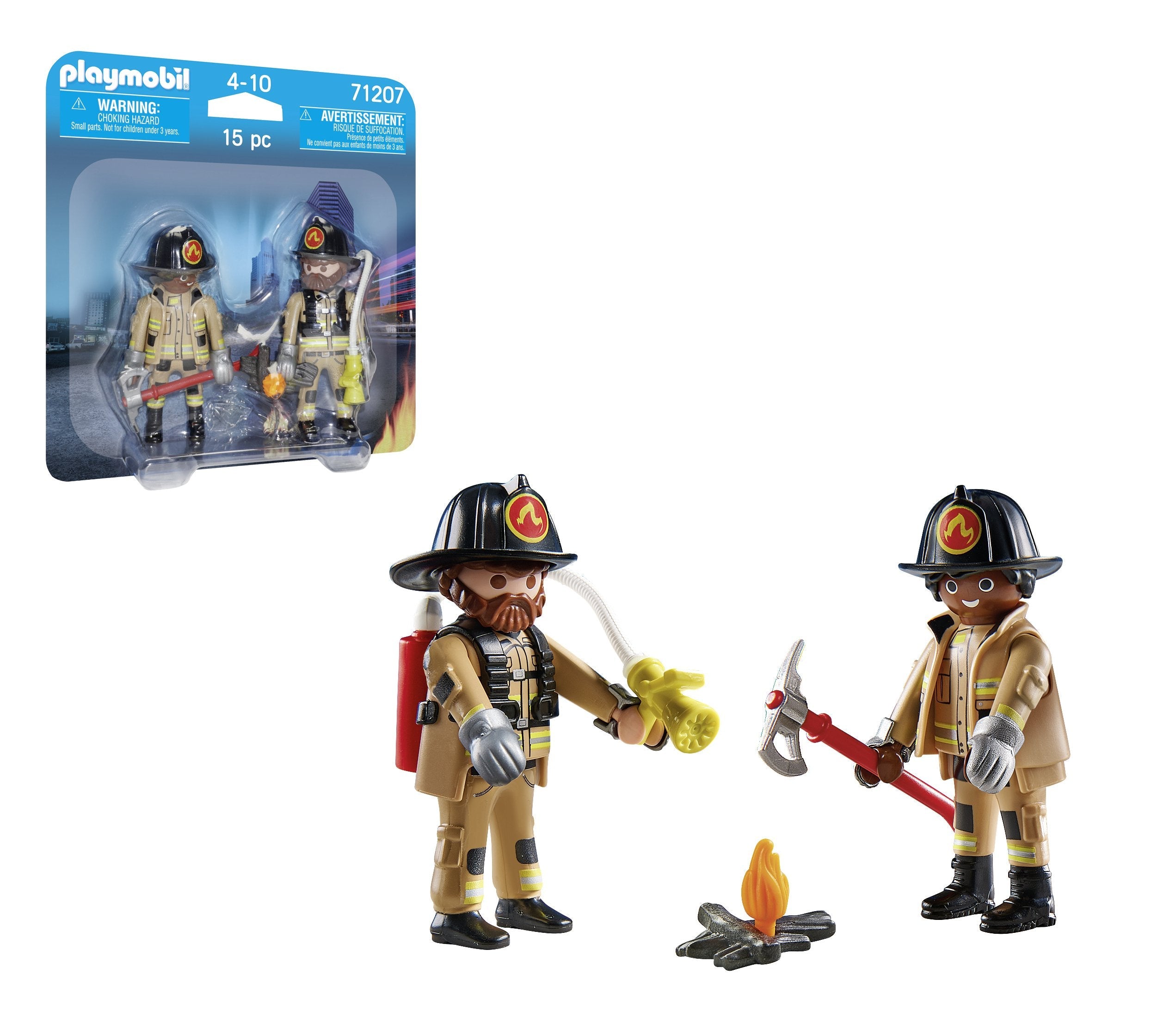 Playmobil 71207 Duopack Bomberos. Con Dos Figuras, Hacha De Fuego Y Extintor.