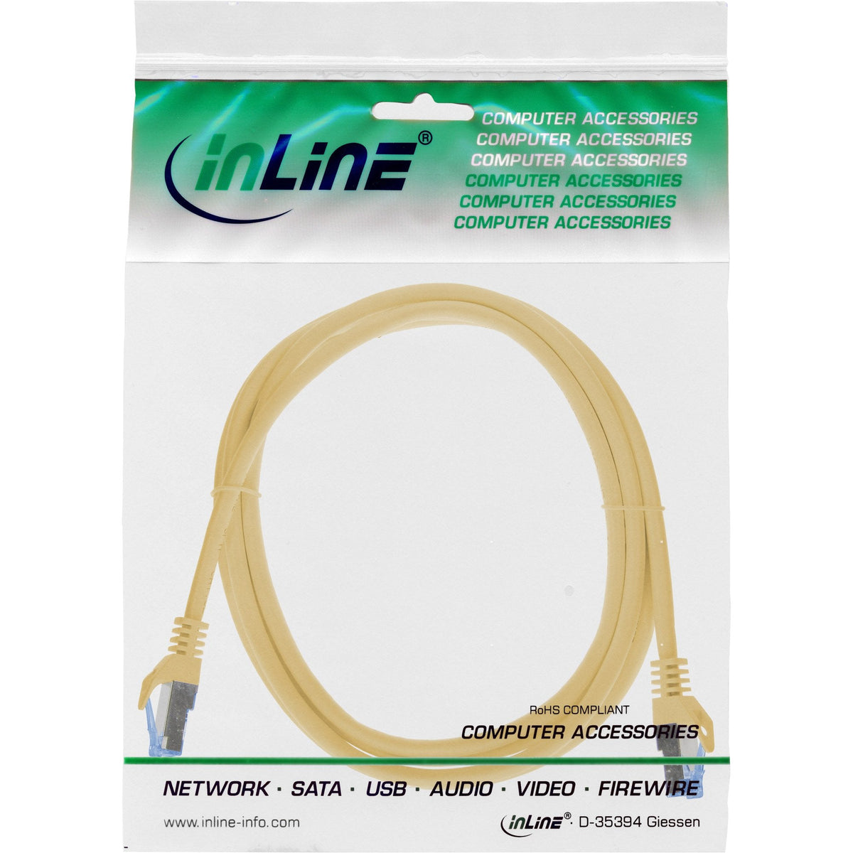 Inline® Patch Cable, Cat.6a, S/Ftp, Tpe (Lszh), Cca, Yellow, 0.3m