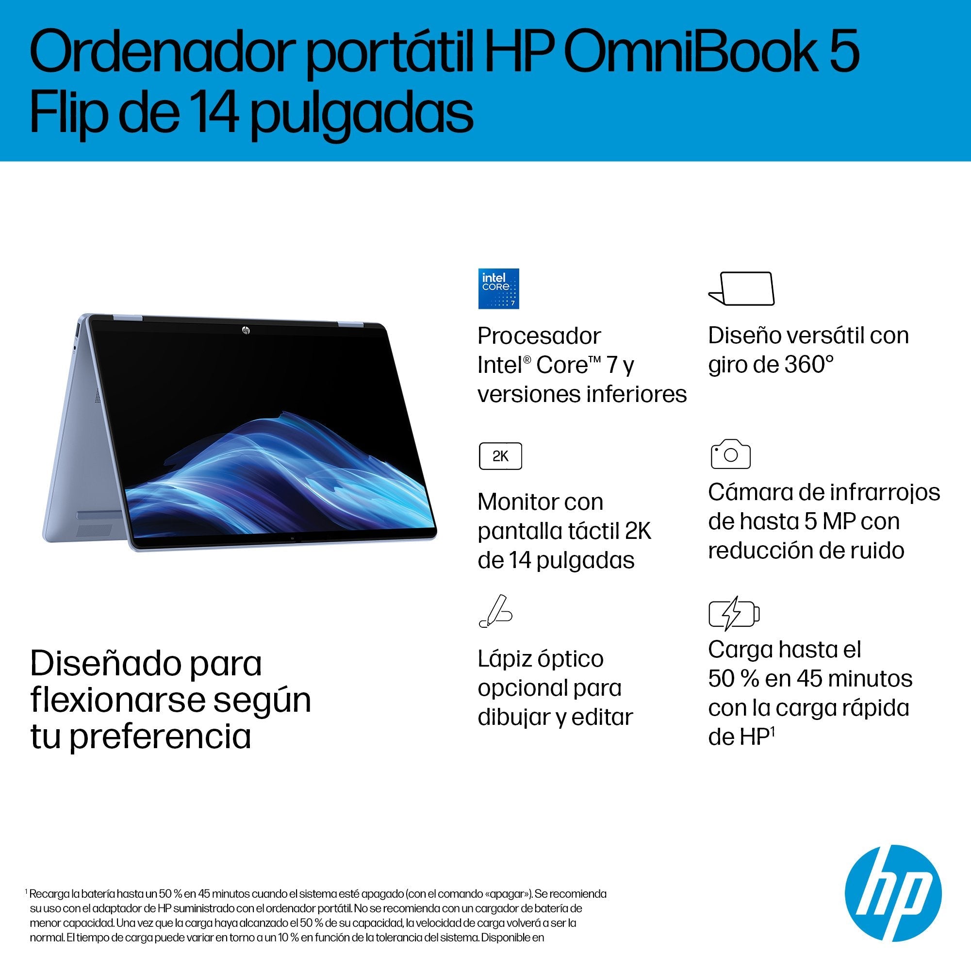 EAN 199251567001 - HP OmniBook 5 Flip 14-fp0022ns Intel Core 7 150U Portátil 35,6 cm (14") Pantalla táctil 2K 16 GB LPDDR5-SD imagen 3