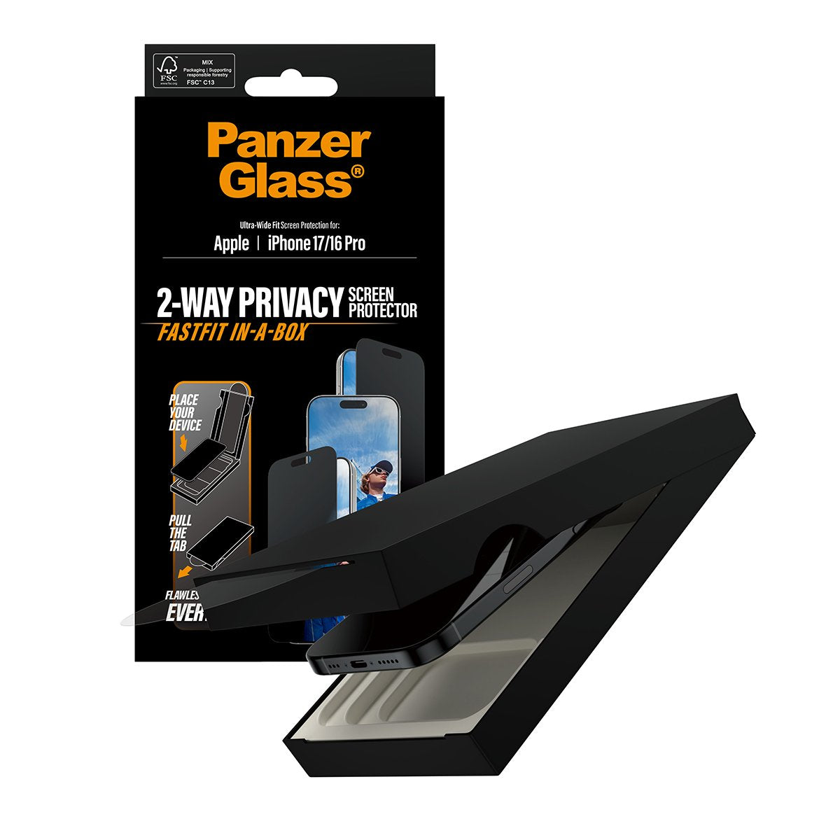 EAN 5715685030529 - PanzerGlass ® Privacy Screen Protector w. Black Frame iPhone 17 | iPhone 16 Pro | Ultra-Wide Fit w. Fastf imagen 6