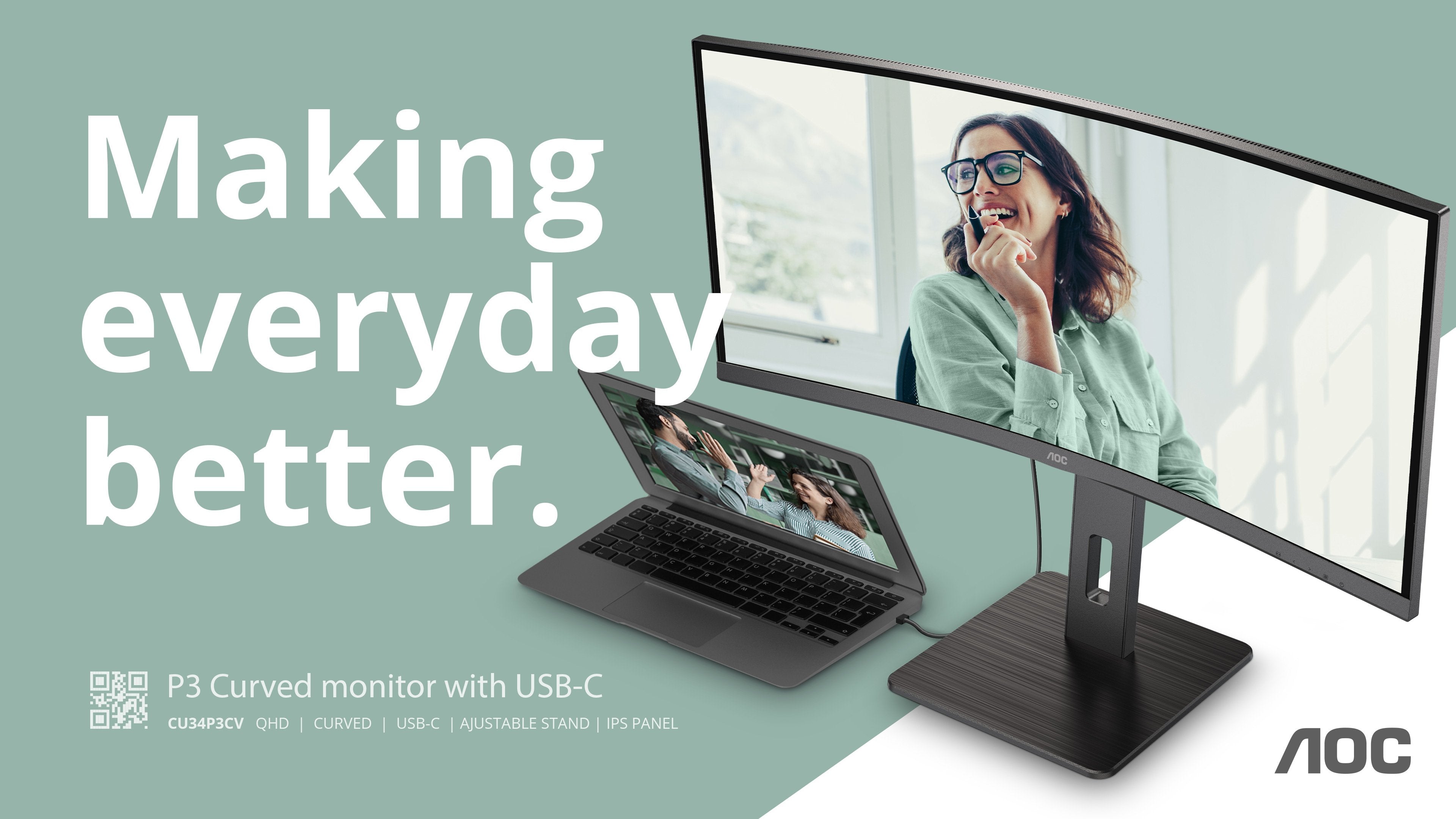 EAN 4038986110730 - AOC CU34P3CV pantalla para PC 86,4 cm (34") 3440 x 1440 Pixeles UltraWide Quad HD LED Negro imagen 14