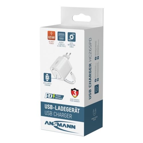 Ansmann Cargador Usb C De 65 W Con Cable Integrado Y Cargador De Apple Watch