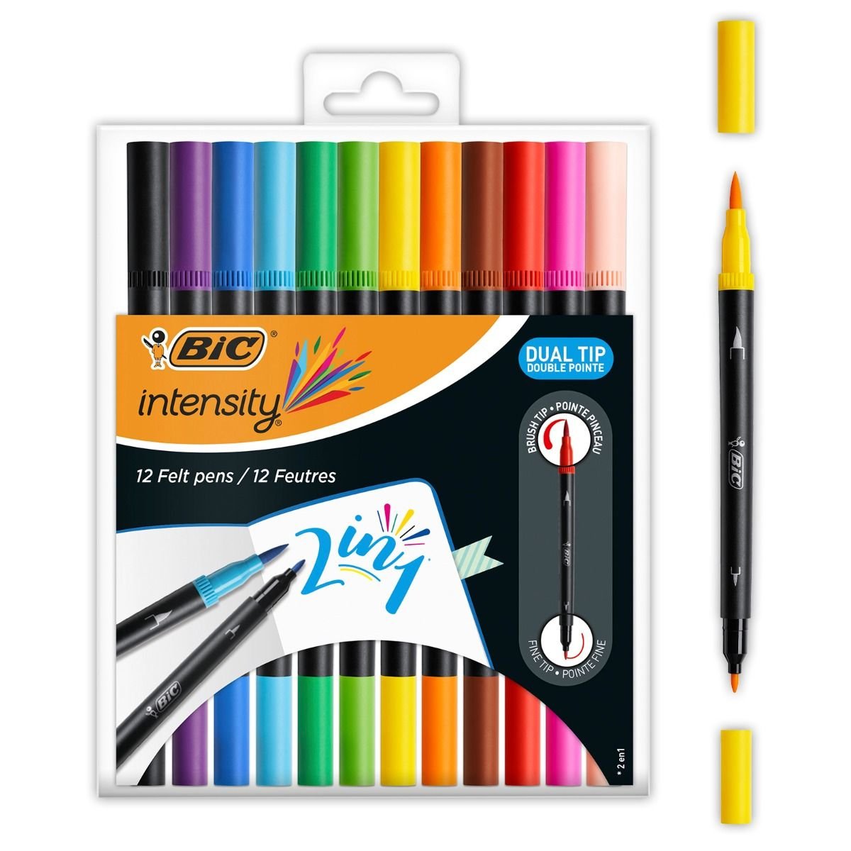Blister 12 Unidades Bic Intensity Dual 989695 Rotulador En Un Extremo/ Marcador Pincel En El Otro Colores Vivos Y Luminosos