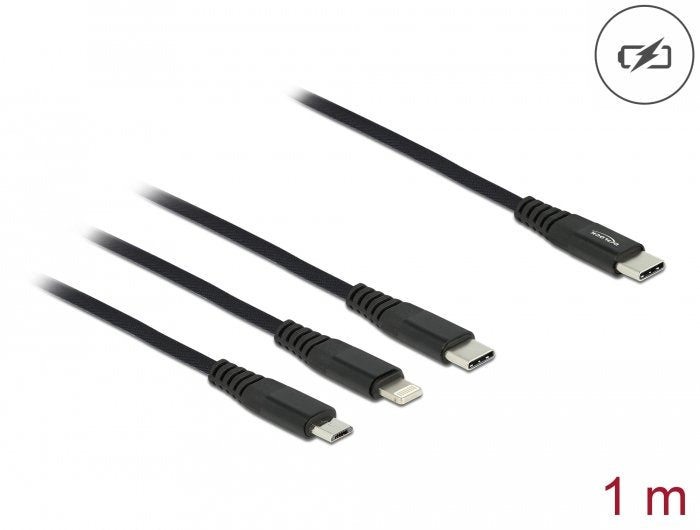 Delock Cable De Carga Usb 3 En 1 Usb Type-C A Lightning / Micro Usb / Usb Type-C 1 M