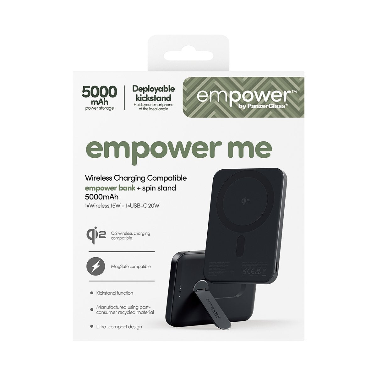 Panzerglass Empower By ® Empower Bank W. Spin Stand  5000mah  Space Black Negro