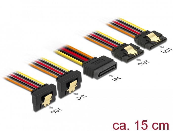 Delock Cable Sata 15 Pin Strom Stecker Mit Einrastfunktion > Sata 15 Pin Strom Buchse 2 X Gerade   2 X Unten 15 Cm