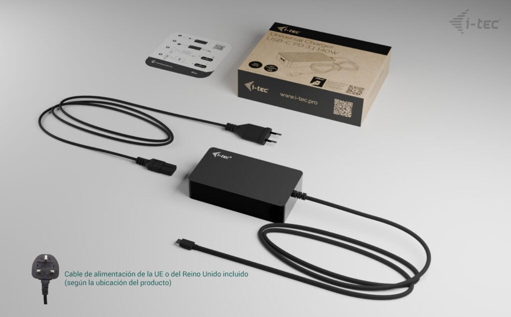 I-Tec Universal Charger Usb-C Pd 3.1 140w 1x Usb-C Port 100w Available Voltages 5 V 9 V 12 V 15 V 20 V 28 V