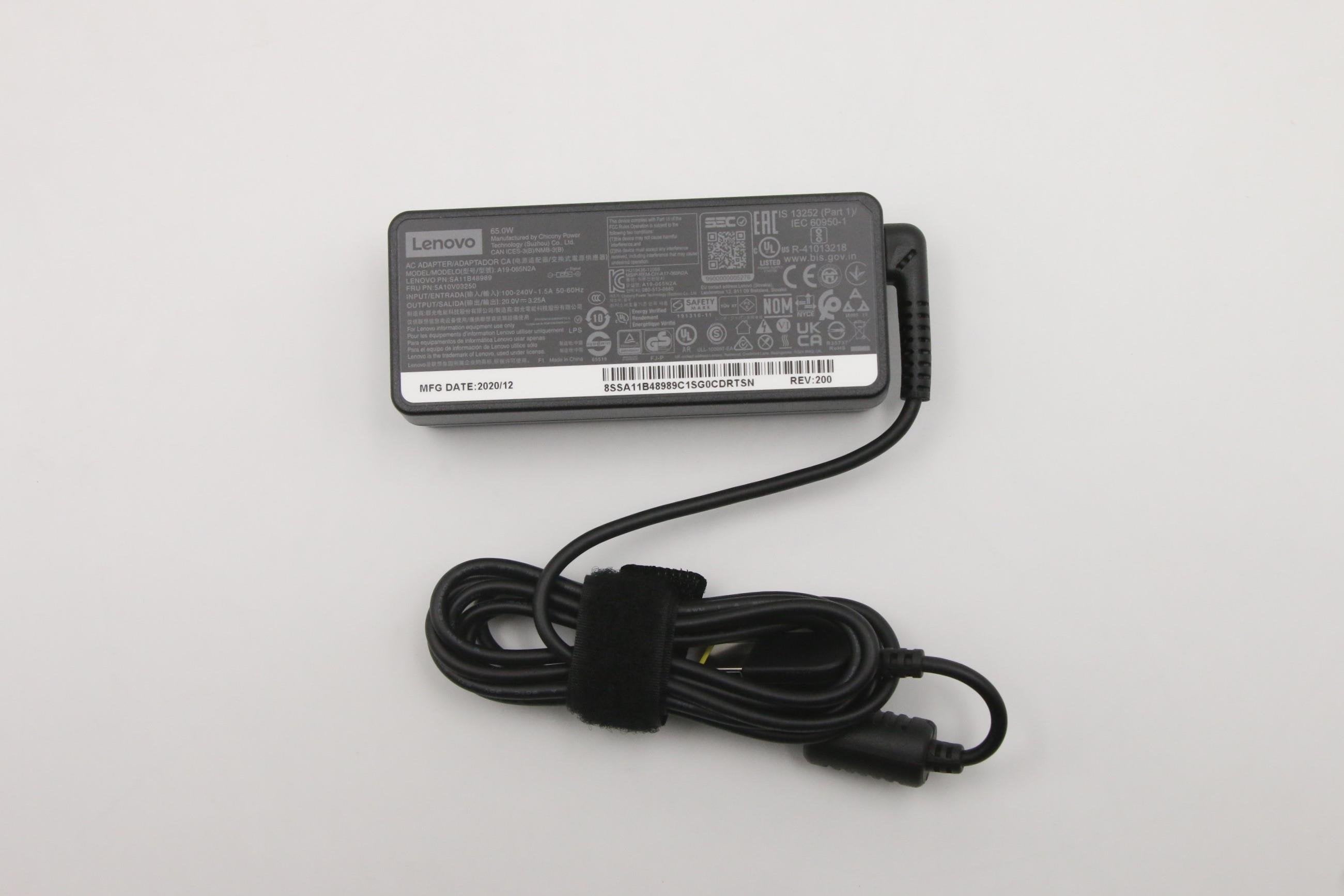 Lenovo Cargador 20v 3.25a 65w Con Cable Alimentación Para Lenovo Yoga 13 5a10v03250