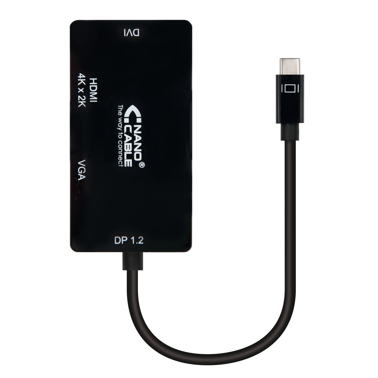 Nanocable Conversor Usb-C A Svga / Dvi / Hdmi - 3 En 1. Usb-C/M-Vga/H-Dvi/H-Hdmi/H 4k - 10 Cm - Negro