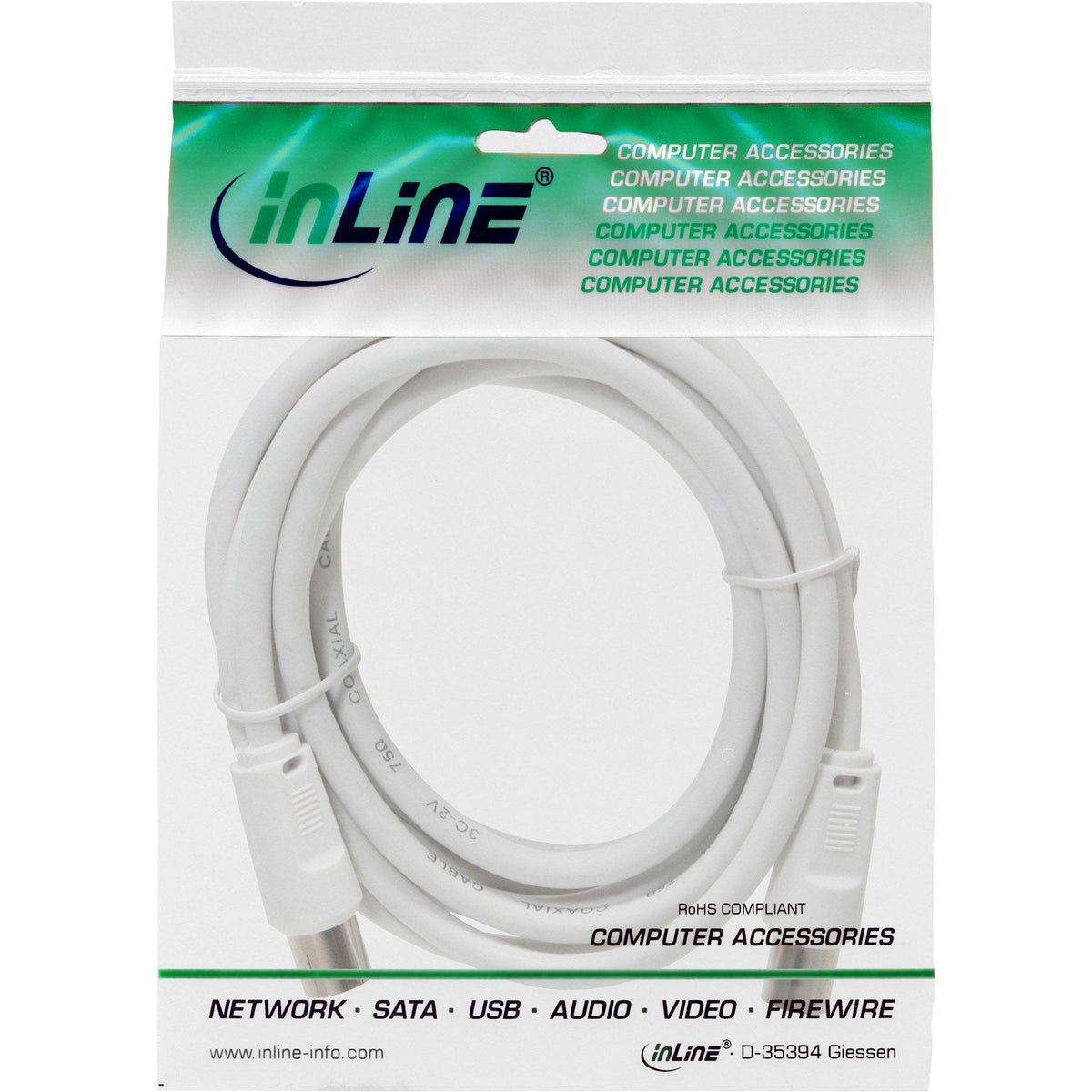 Cable De Antena Inline 2x Apantallado Ultra Baja Pérdida >75db Blanco 10m