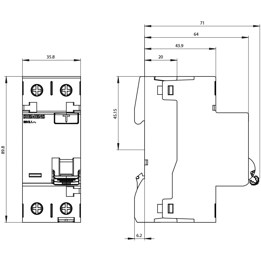 Siemens Fi-Schalter 2x25a 5sv33126 Typ A 25a 1+N-Pol 30ma 230v 2te