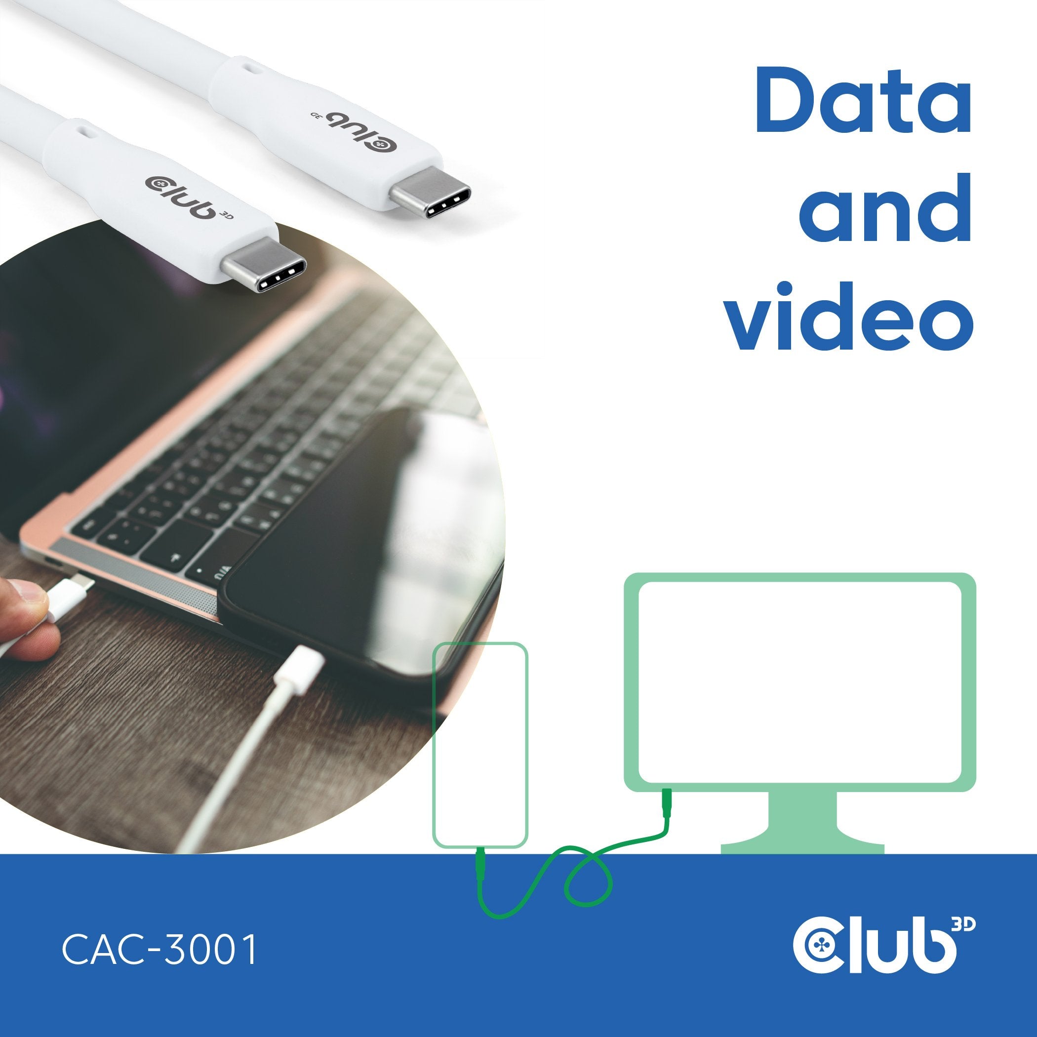 Cable  Club3d Usb C Blanco