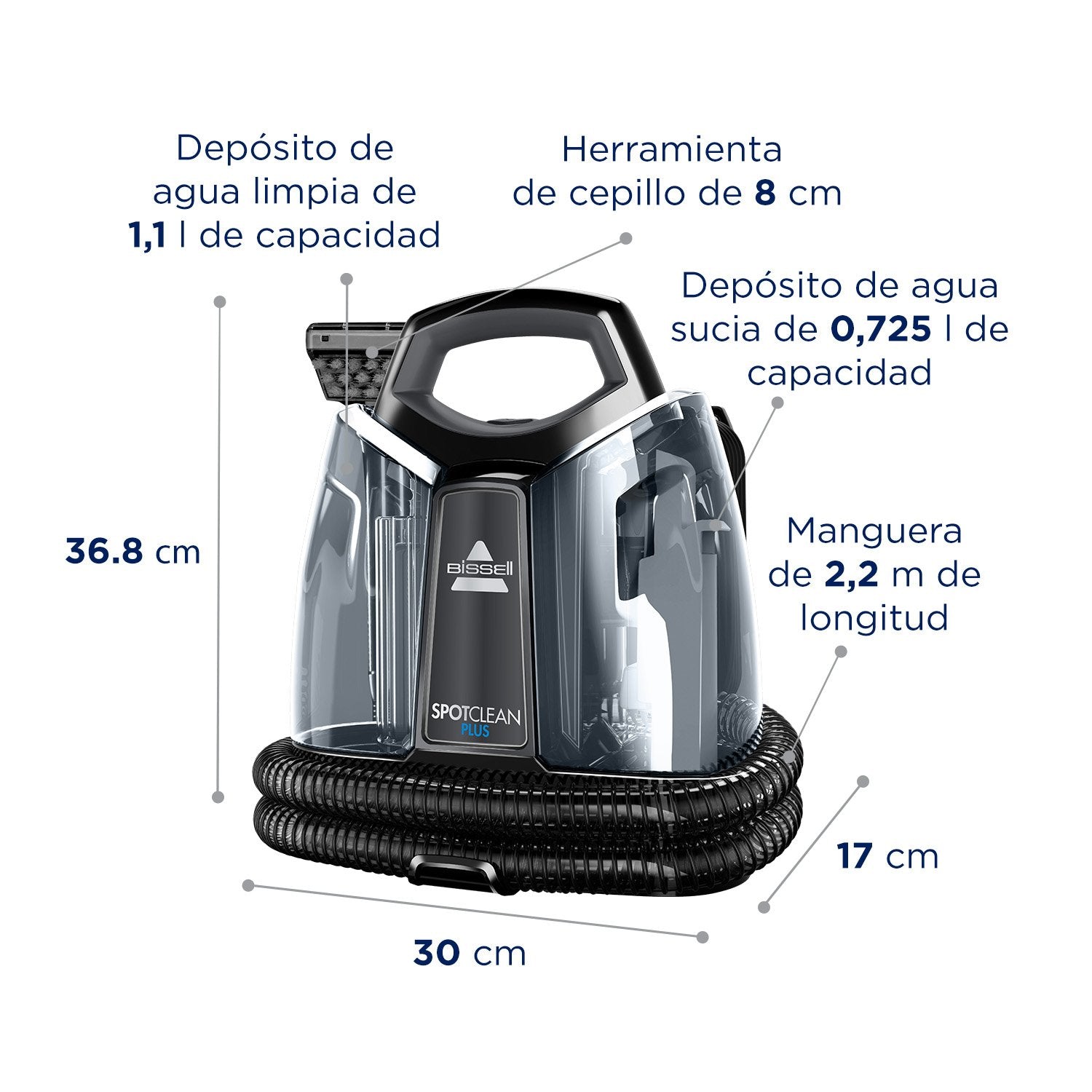 EAN 0011120272307 - Bissell SpotClean Plus máquina de limpieza de alfombras Húmedo Negro, Transparente imagen 10
