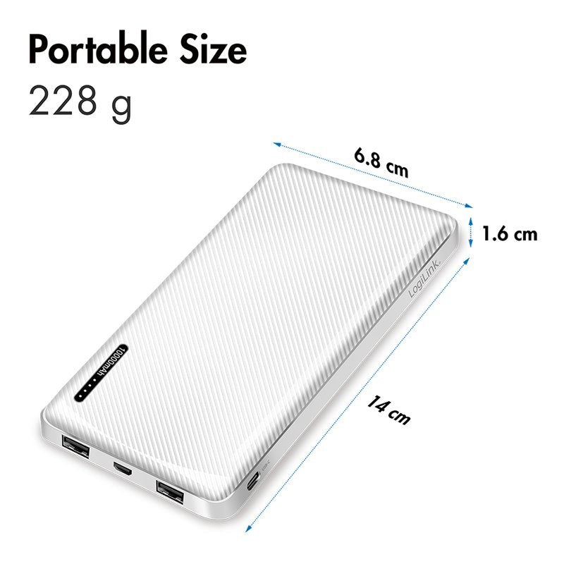 Logilink Power Bank 10.000 Mah White 2xusb-A Usb-C + Fast Charging