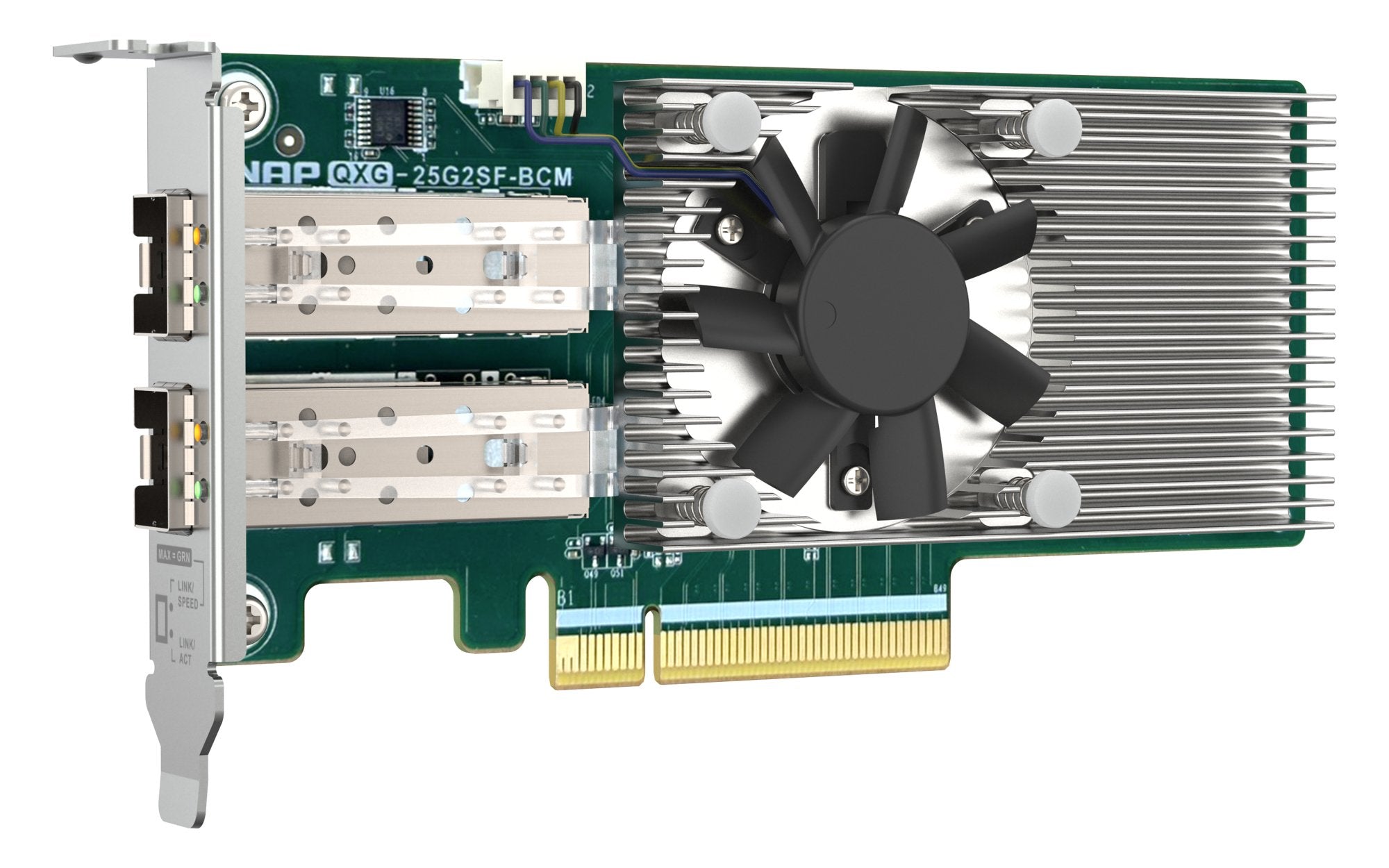 Qnap Qxg-25g2sf-Bcm Adaptador De Red Pcie 4.0 X8 Perfil Bajo 25 Gigabit Sfp28 X 2 Para P/N: Cab-Dac15m-Sfp28 Cab-Dac15m-Sfpp Trx-10gitsfpp-Sr Trx-25gsfp28-Sr