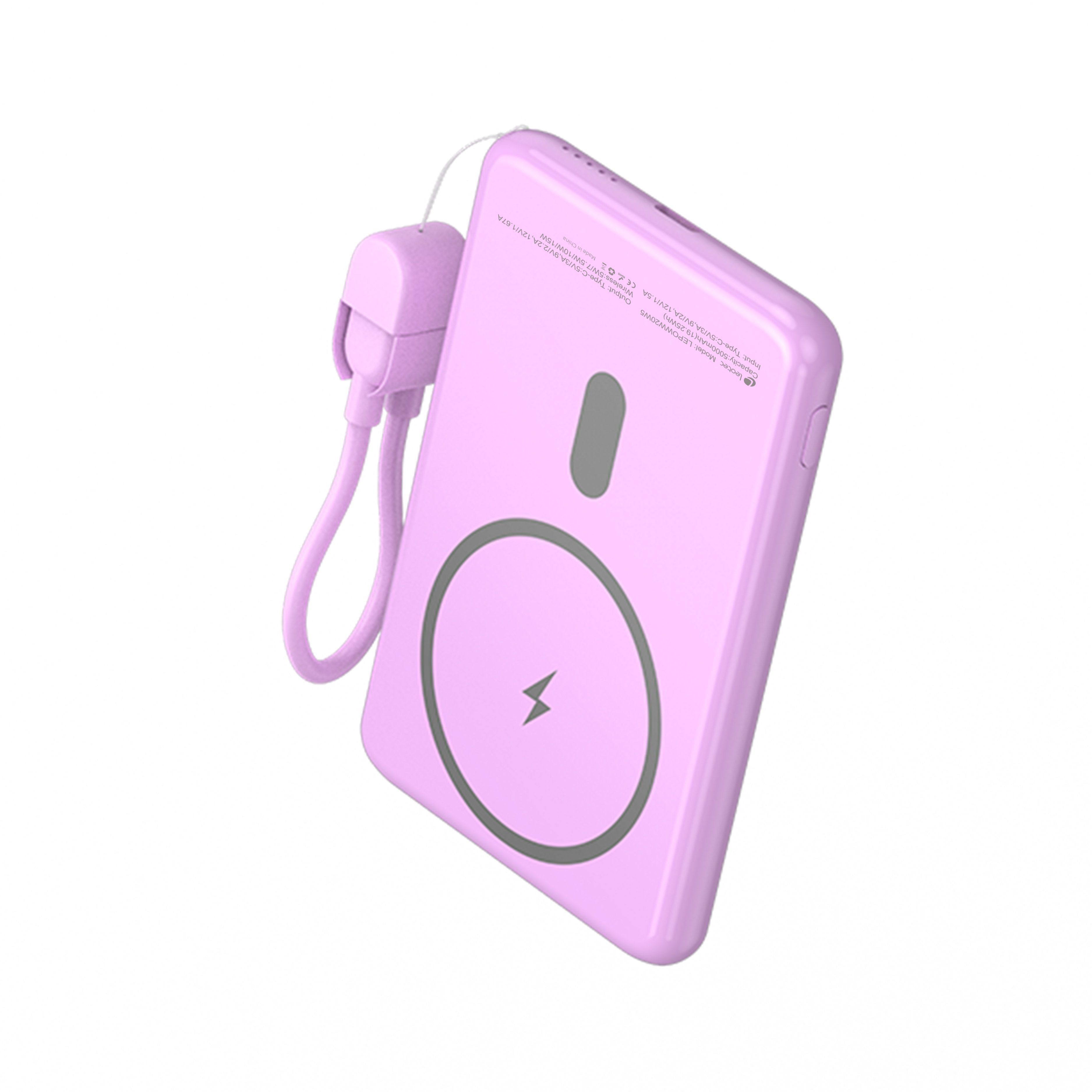 Powerbank 5000mah Leotec Lepoww20w5p 20w Wireless Púrpura Incluye Cable Usb Tipo-C