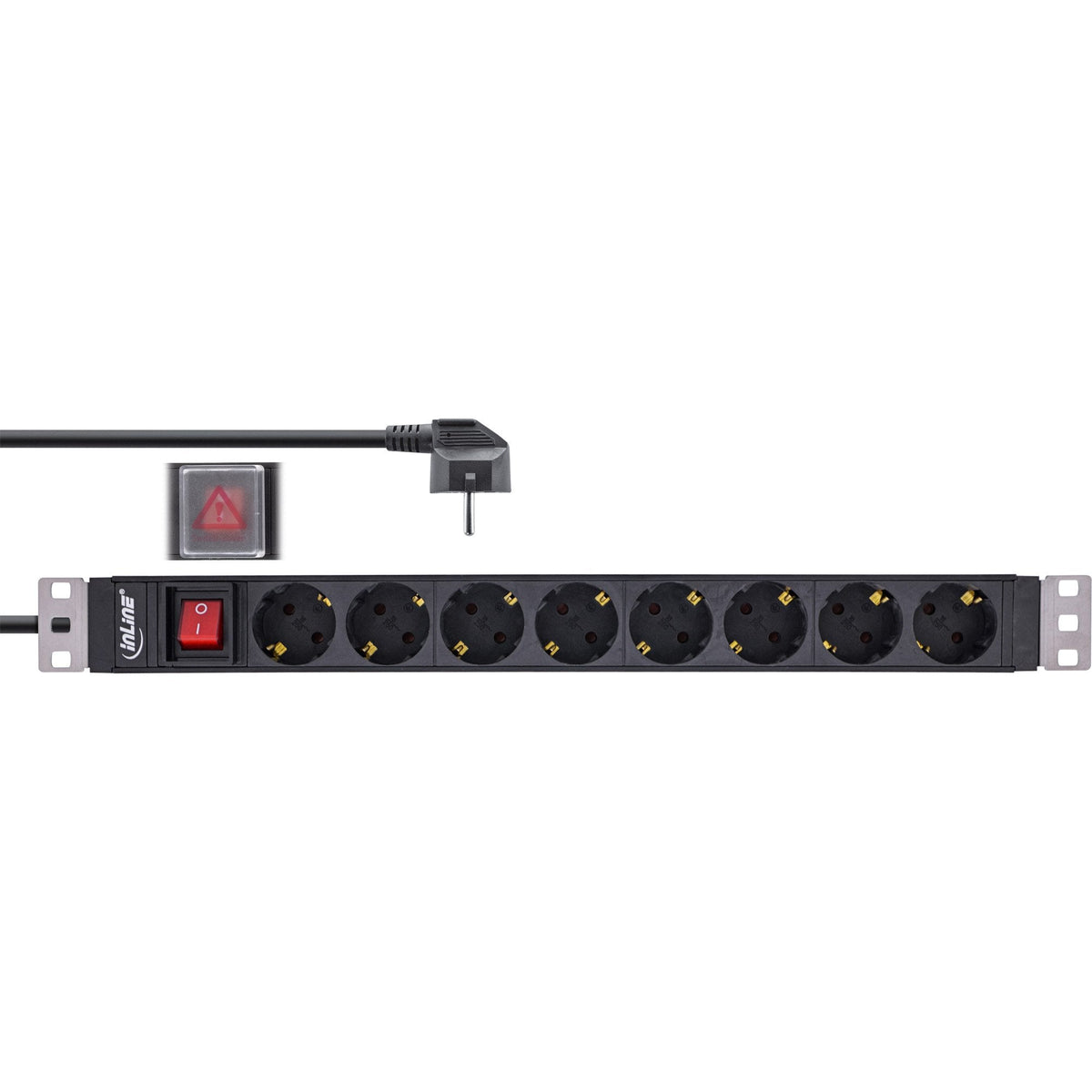 Inline® 19" Socket Strip, 8-Way Earthing Contact, With Switch, 2m, Negro